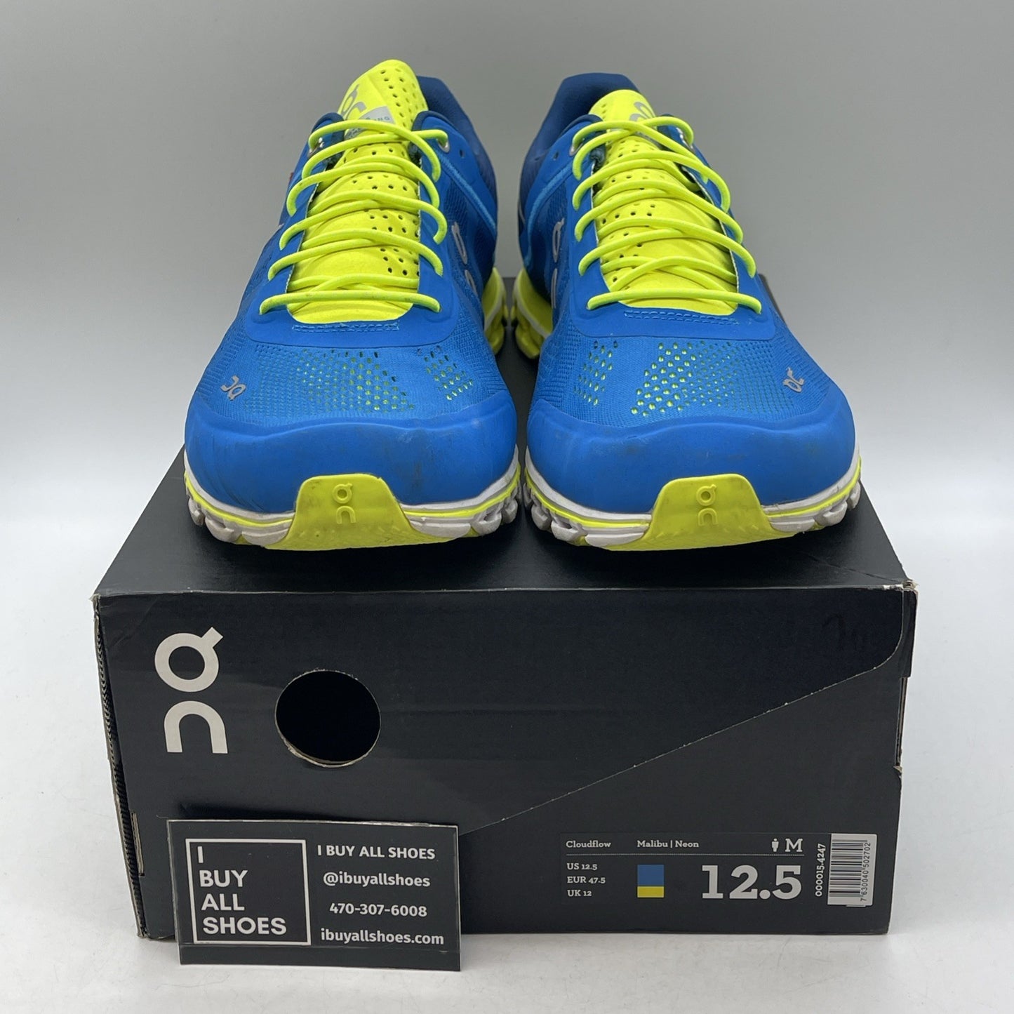 Size 12.5 - On Shoes Mens 12 Blue Lime Cloudflow Swiss Athletic Running Sneakers