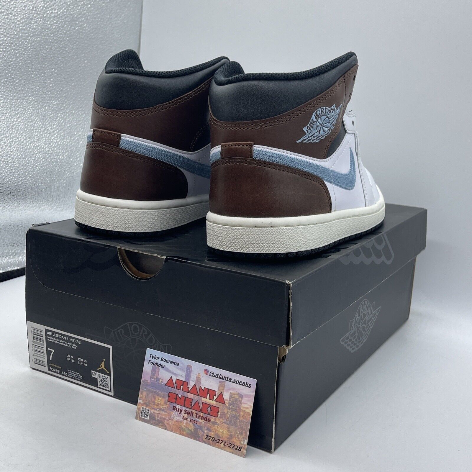 Size 7 - Air Jordan 1 Retro SE Mid Brown Blue Grey White Leather (FQ7831-142)