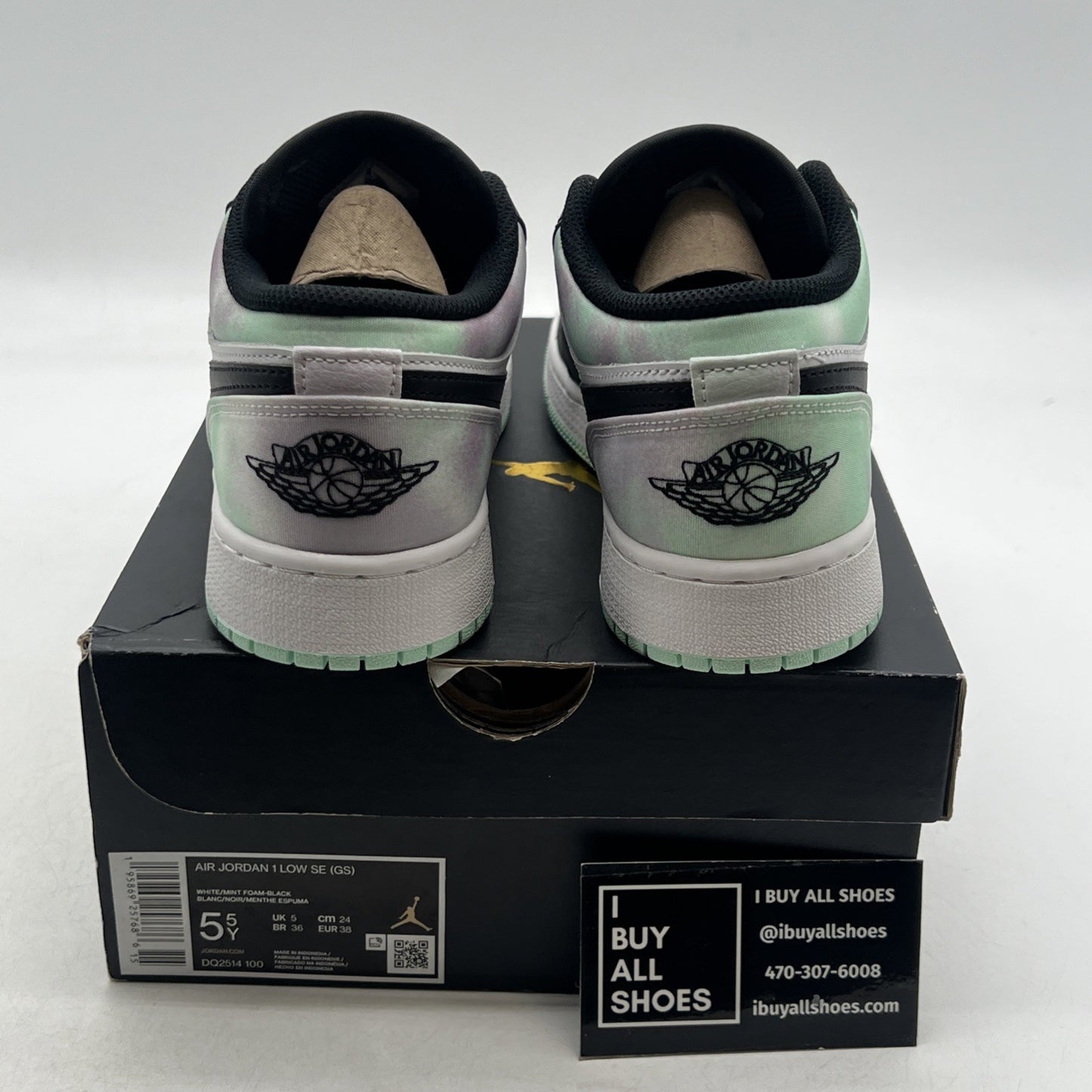 Size 5.5Y - Nike Air Jordan 1 Low SE Tie Dye White Mint Foam Youth (DQ2514-100)