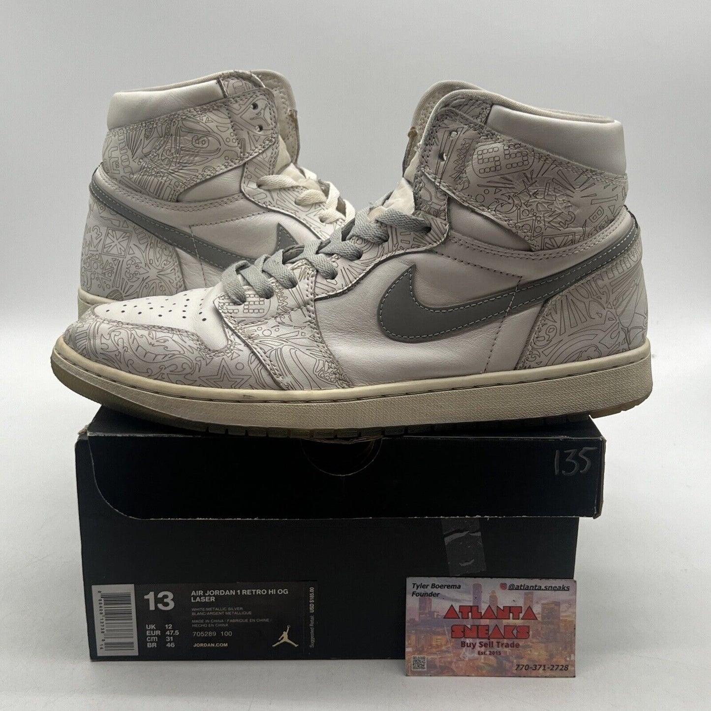 Size 13 - Air Jordan 1 Retro OG High Laser White Grey Leather (705289-100)