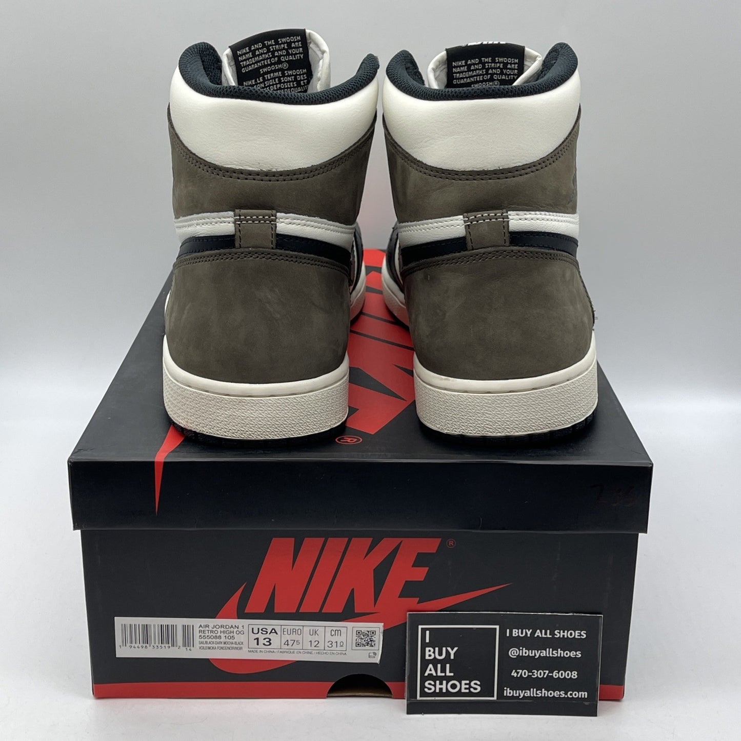 Size 13 - Jordan 1 Retro OG High Dark Mocha Brown Black Leather (555088-105)