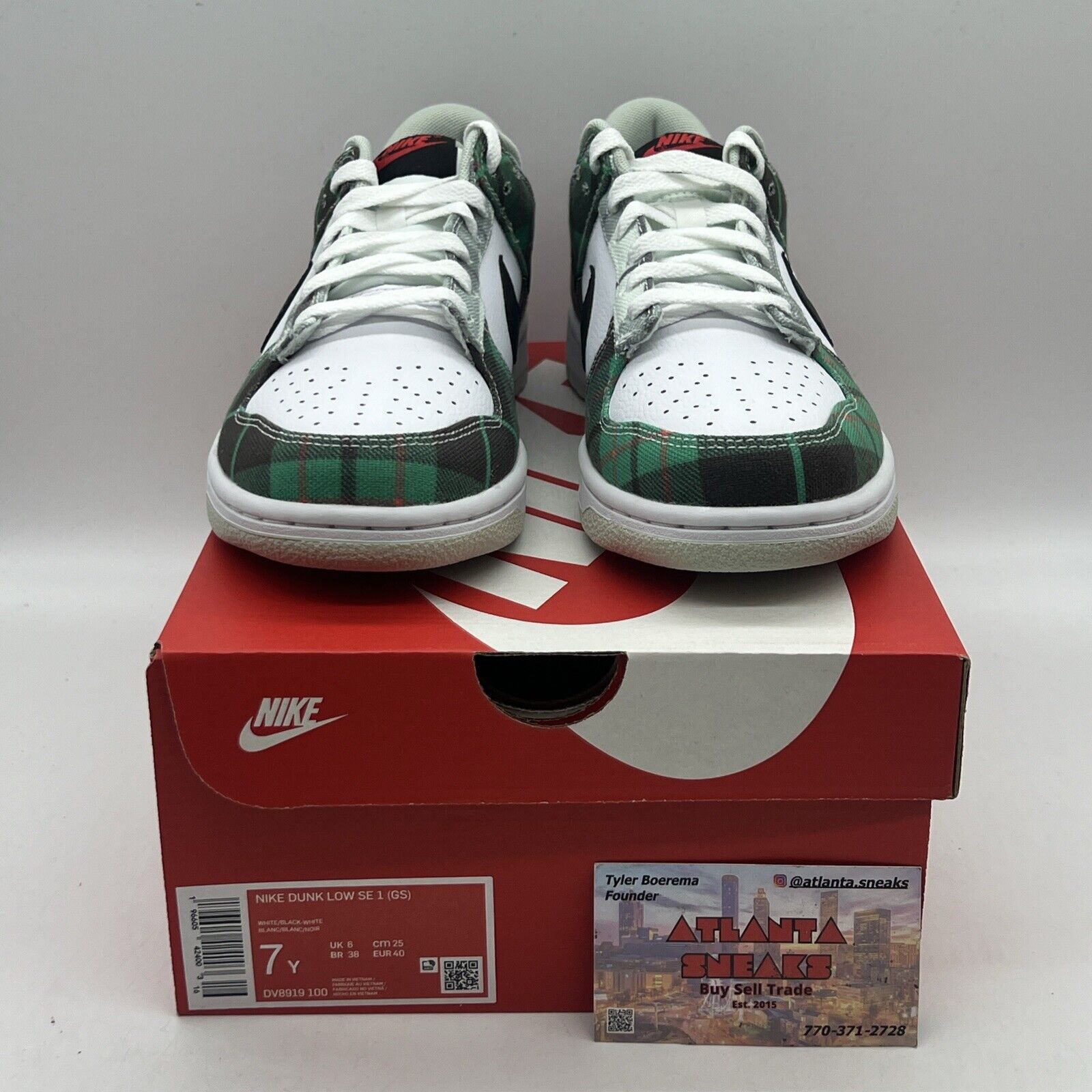 Nike Dunk Low 'Tartan Plaid' White Black Red Grey DV0827-100 Size 7Y Brand New