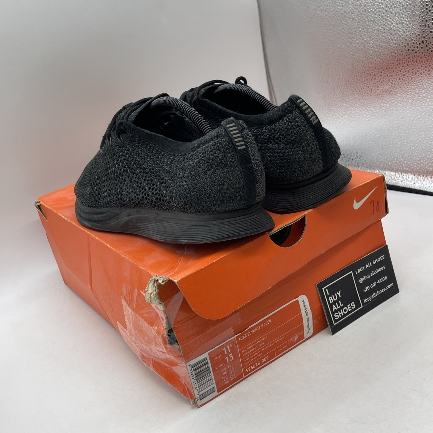 Size 11.5 - Nike Flyknit Racer Triple Black (526628-009)