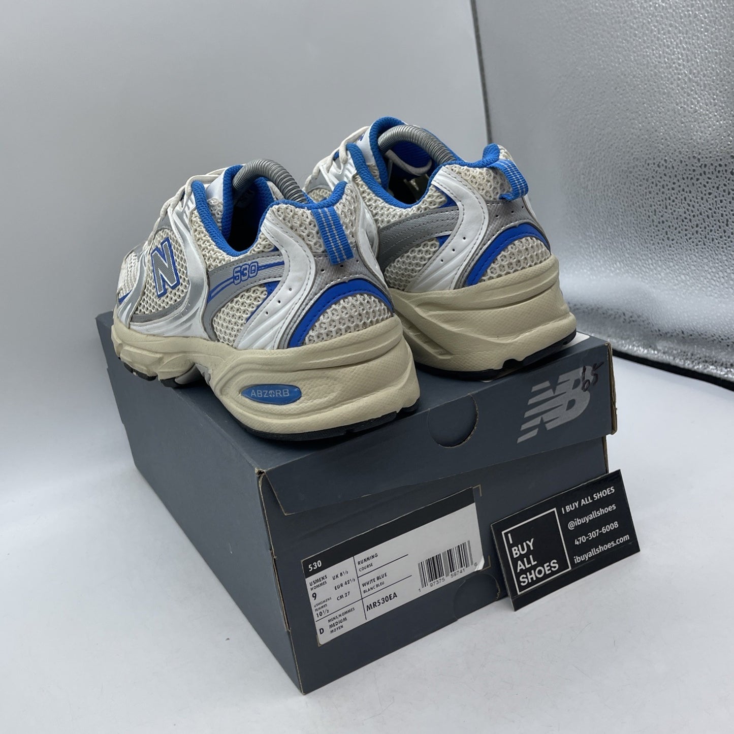 Size 9 - New Balance 530 White Blue Oasis Silver Leather (MR530EA)