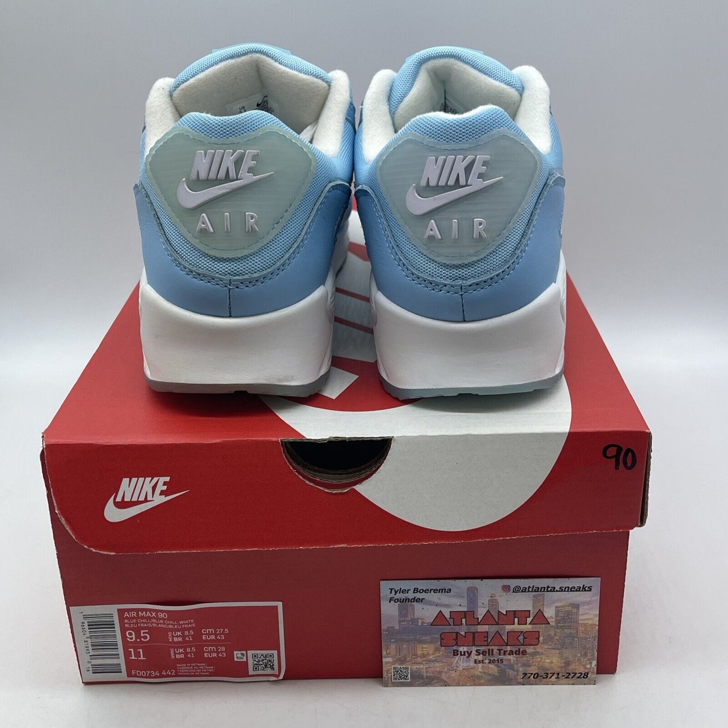 Size 9.5 - Nike Air Max 90 Blue Chill White Suede Leather (FD0734-442)