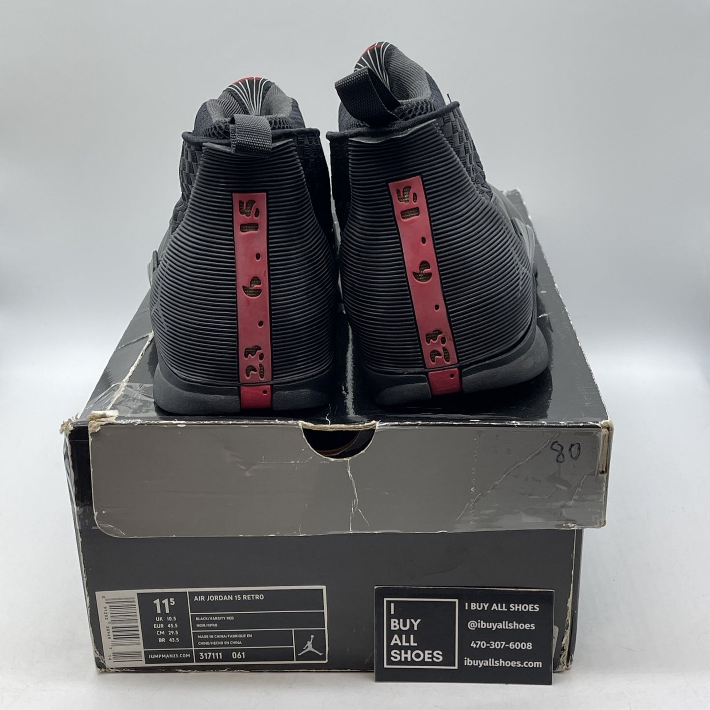 Size 11.5 - Air Jordan 15 Retro 2007 Stealth Black Leather (317111-061)