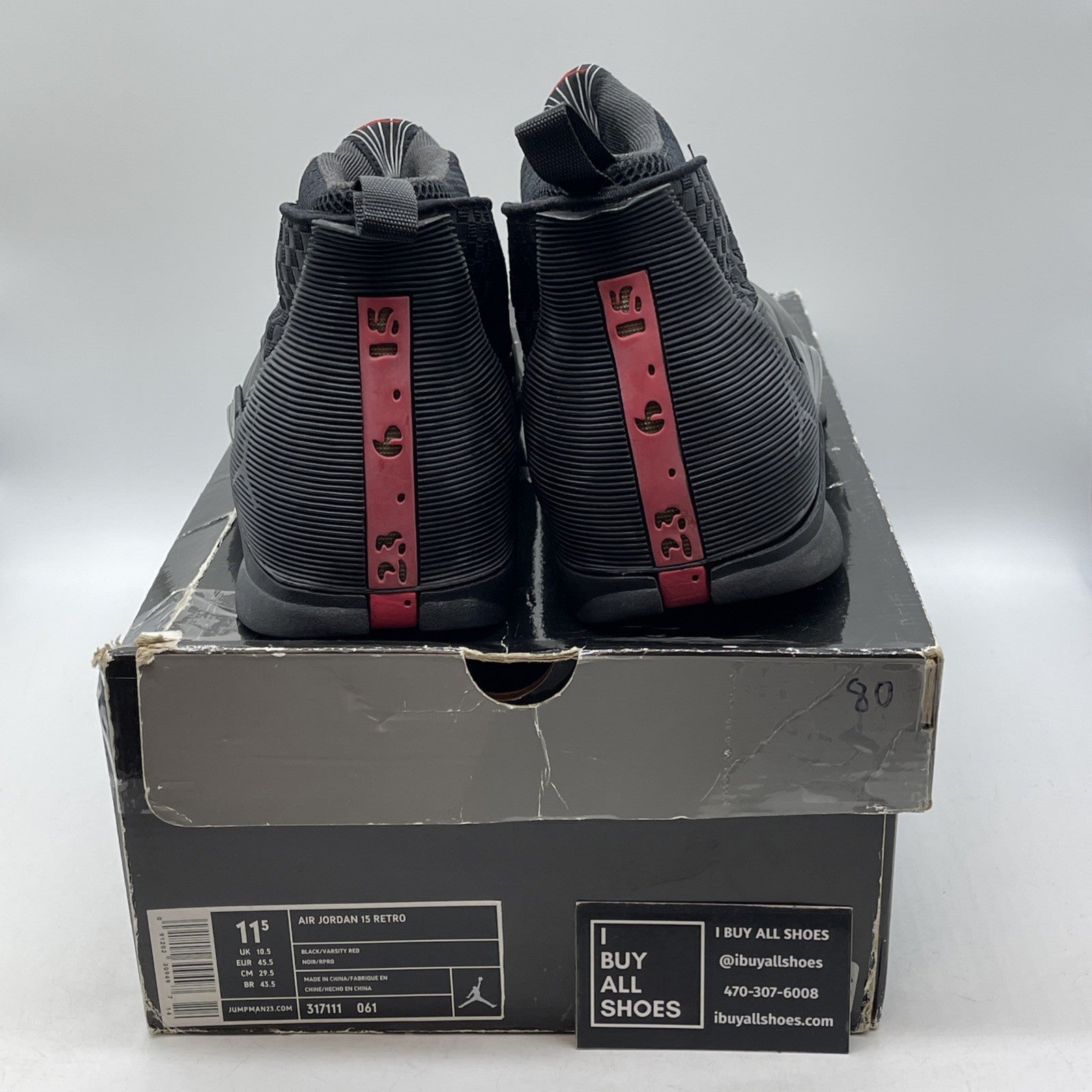 Size 11.5 - Air Jordan 15 Retro 2007 Stealth Black Leather (317111-061)