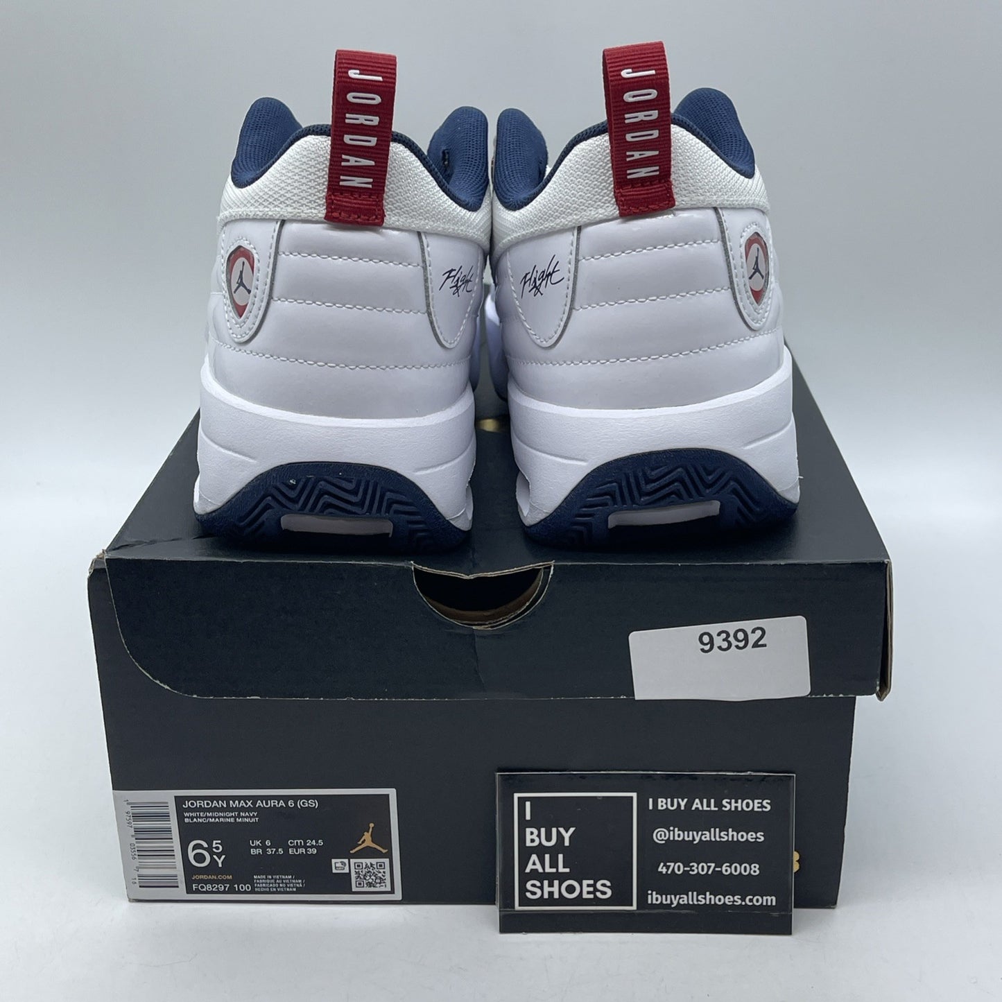 Size 6.5Y - Air Jordan Max Aura 6 GS White Varsity Red Midnight Navy(FQ8297-100)