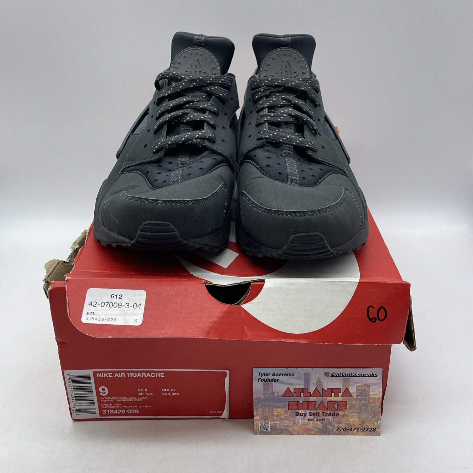 Size 9 - Nike Air Huarache Anthracite Black Grey Suede Leather (318429-028)