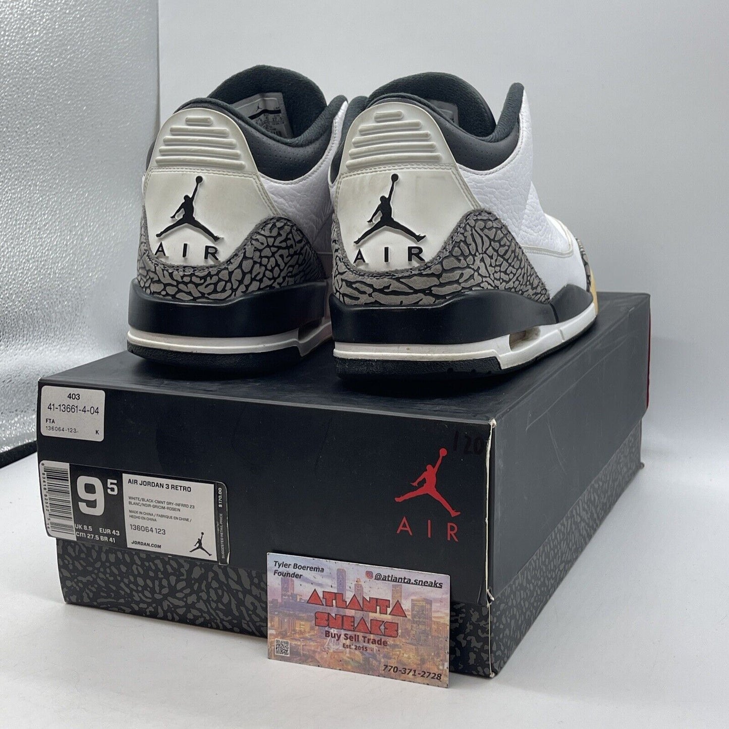 Size 9.5 - Air Jordan 3 Retro Infrared 23 White Leather Grey Suede (136064-123)