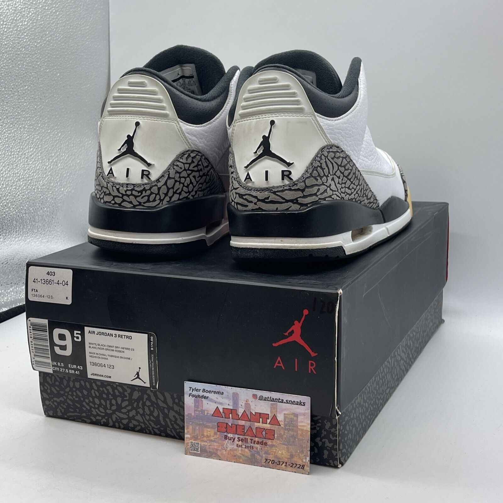 Size 9.5 - Air Jordan 3 Retro Infrared 23 White Leather Grey Suede (136064-123)