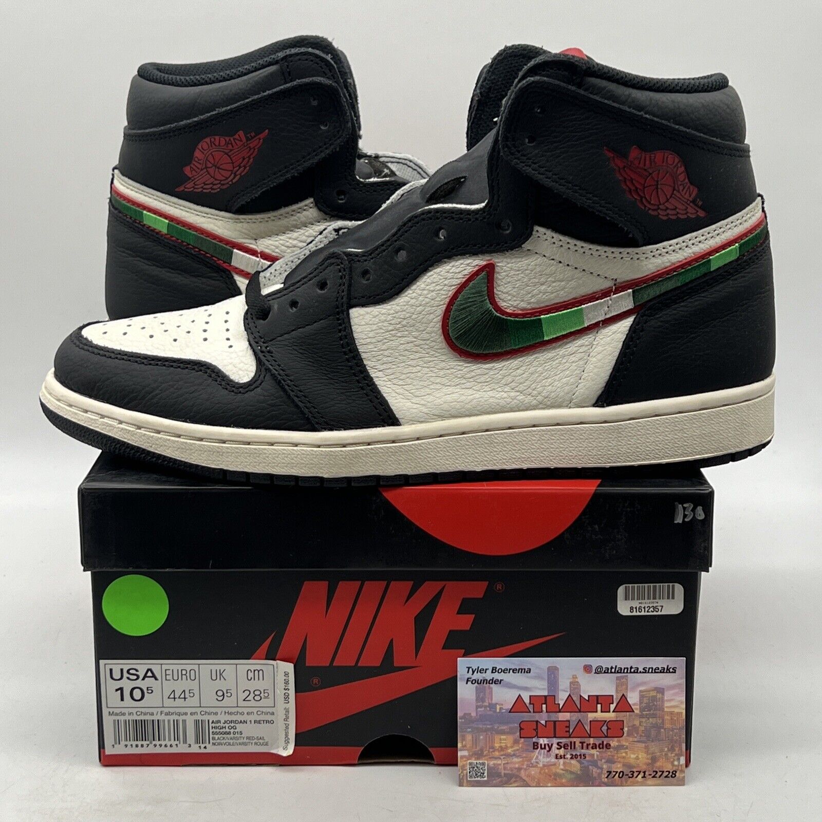 Size 10.5 - Air Jordan 1 Retro OG High A Star Is Born Black Red Green 555088-015