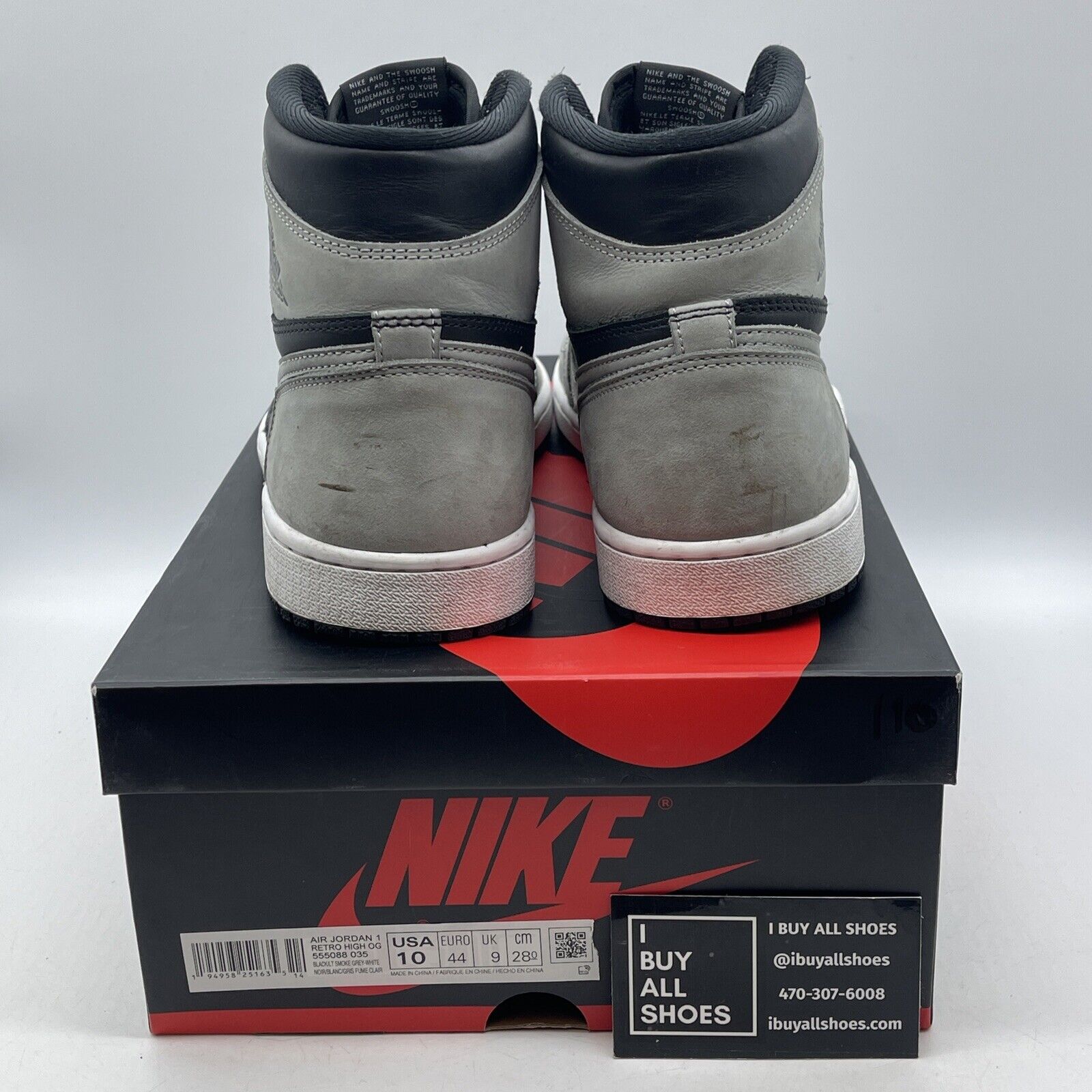 Size 10 - Jordan 1 Retro OG High Shadow 2.0 Grey Black Suede Leather (555088-035