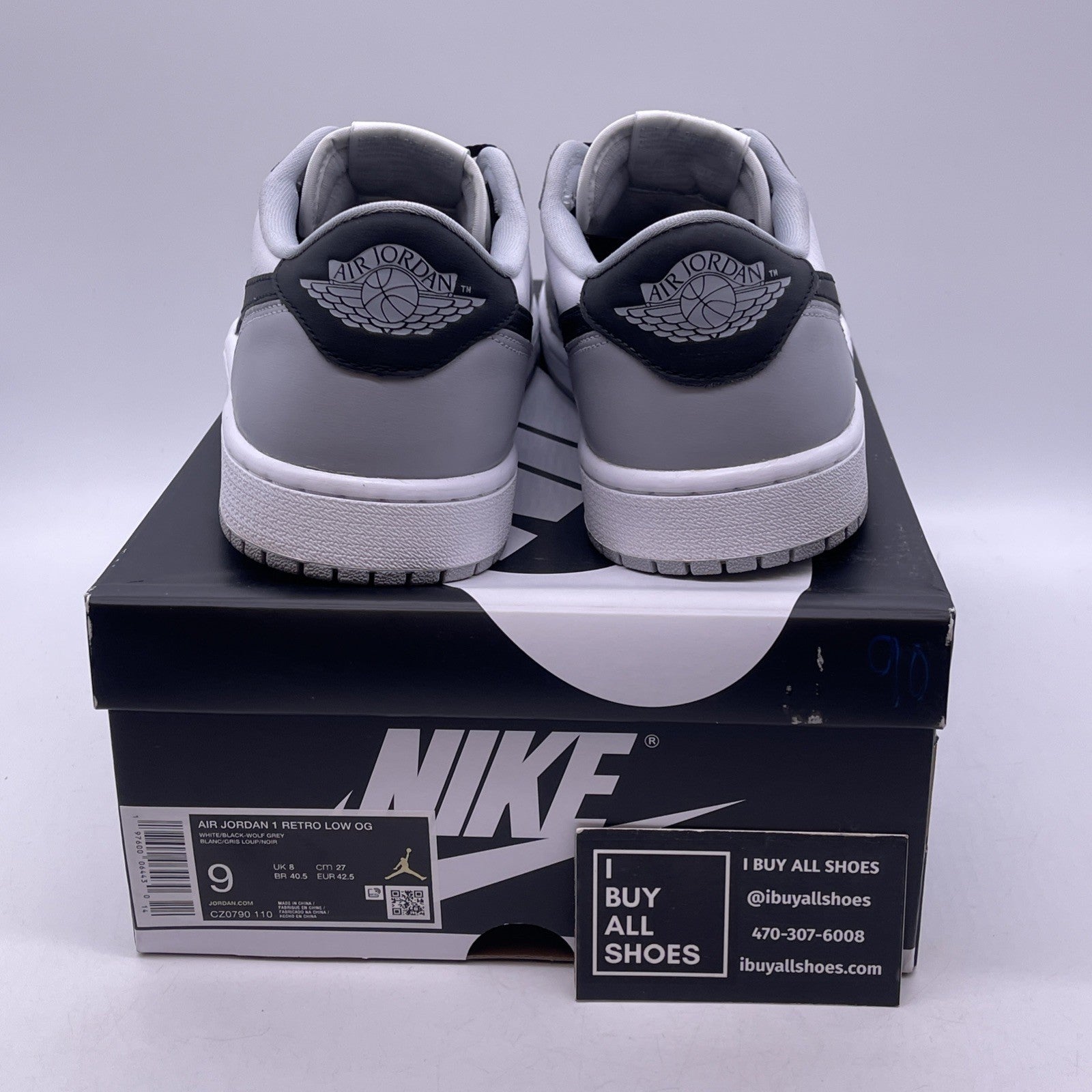 Size 9 - Air Jordan 1 Retro OG Low Barons Grey Black Leather (CZ0790-110)