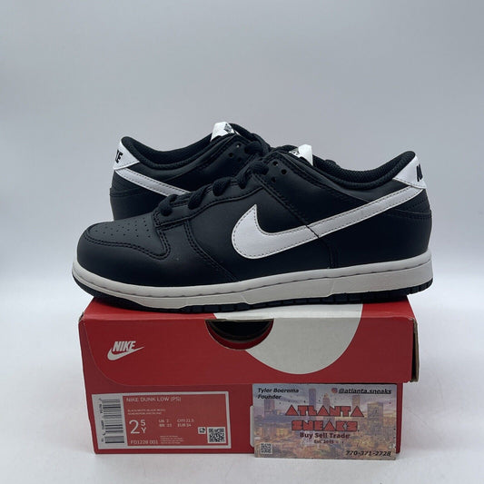 Size 2.5Y - Nike Dunk Low Black Panda 2.0 White Leather (FD1228-001)