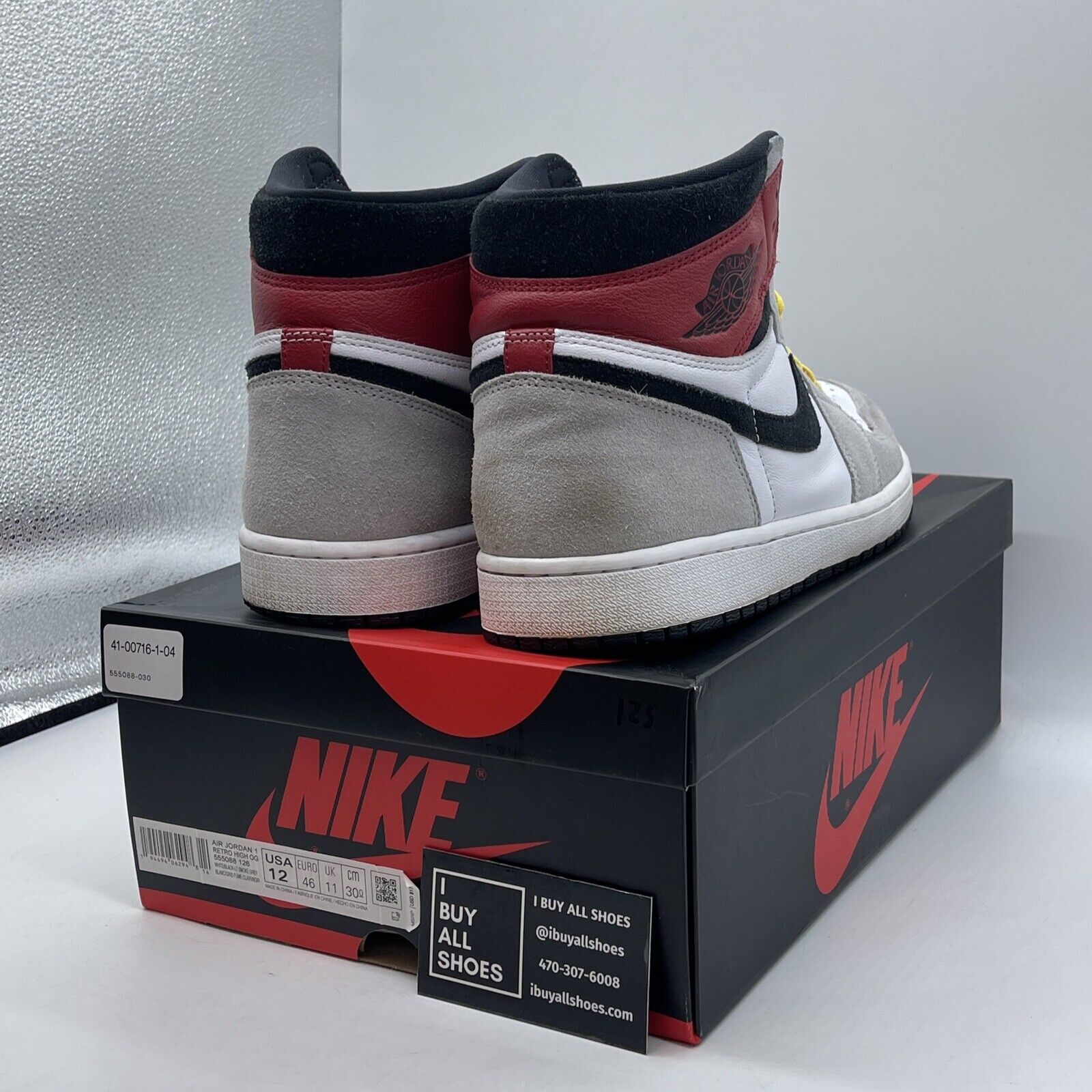 Size 12 - Jordan 1 Retro High OG Smoke Gray Red Suede Leather (555088-126)