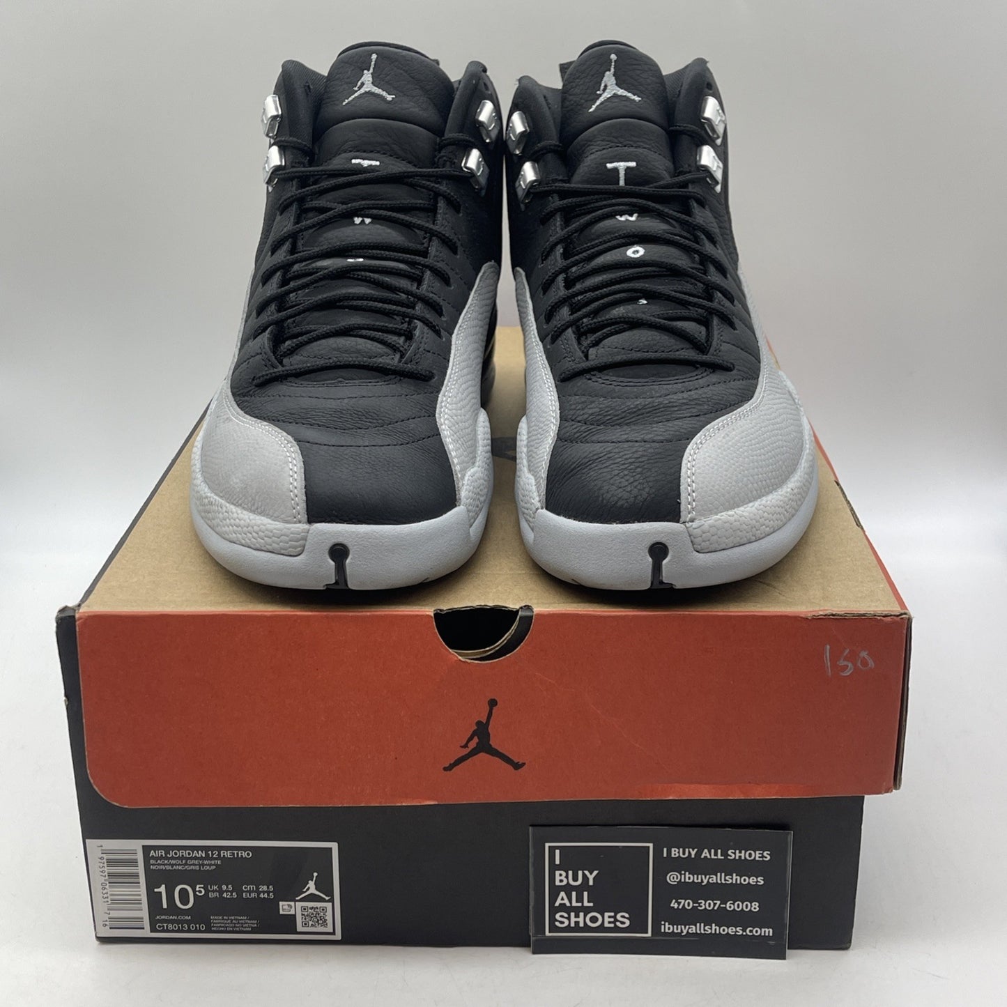 Size 10.5 - Air Jordan 12 Retro Barons Black Grey Leather (CT8013-010)
