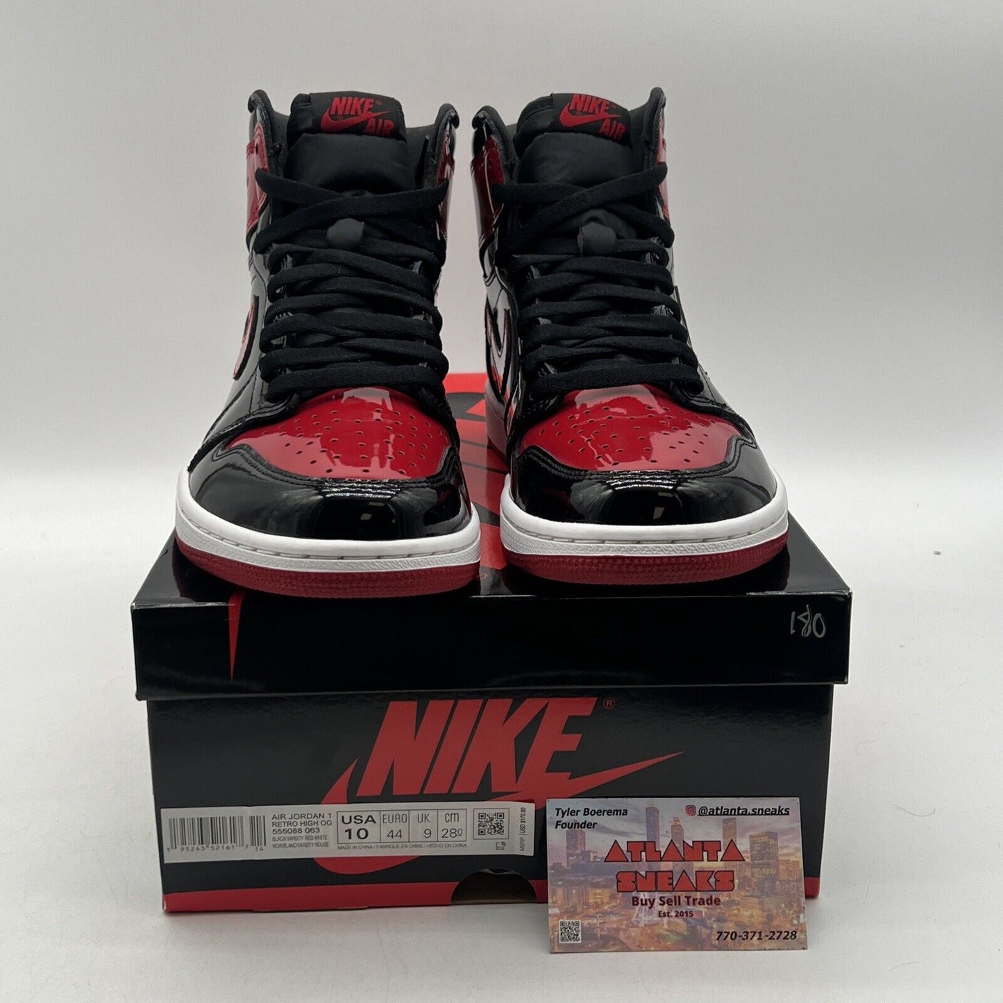 Size 10 - Jordan 1 Retro OG High Patent Bred Black White Red (555088-063)