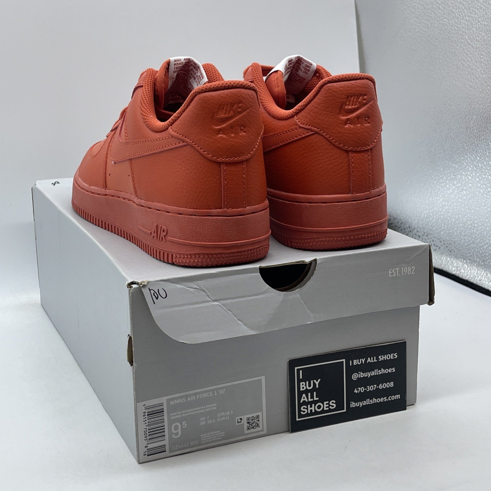 Size 9.5W - Nike Air Force 1 '07 Triple Orange Leather (DZ442-800)