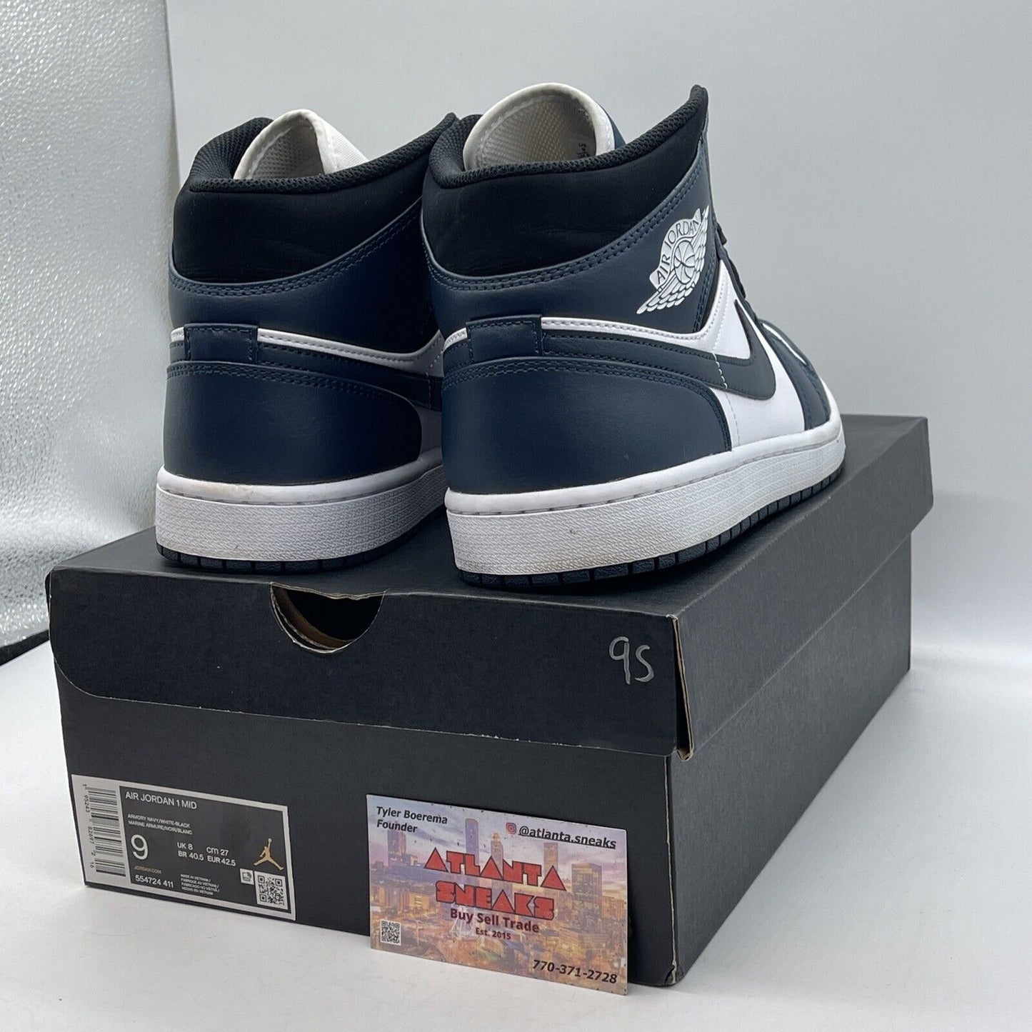 Size 9 - Jordan 1 Mid Armory Navy 2021 White Leather Black Suede (554724-411)