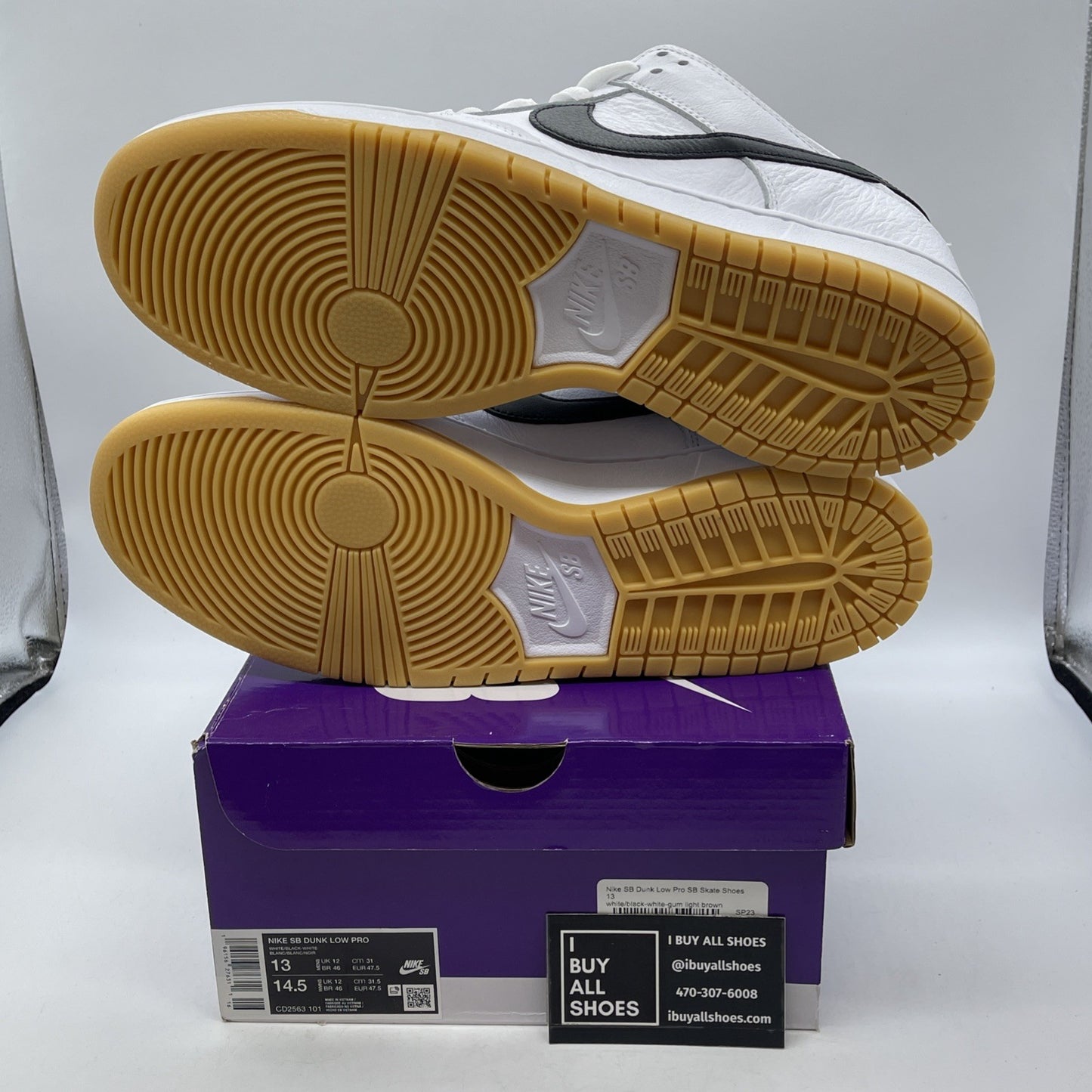 Size 13 - Nike SB Dunk Low White Gum Black Leather (CD2563-101)