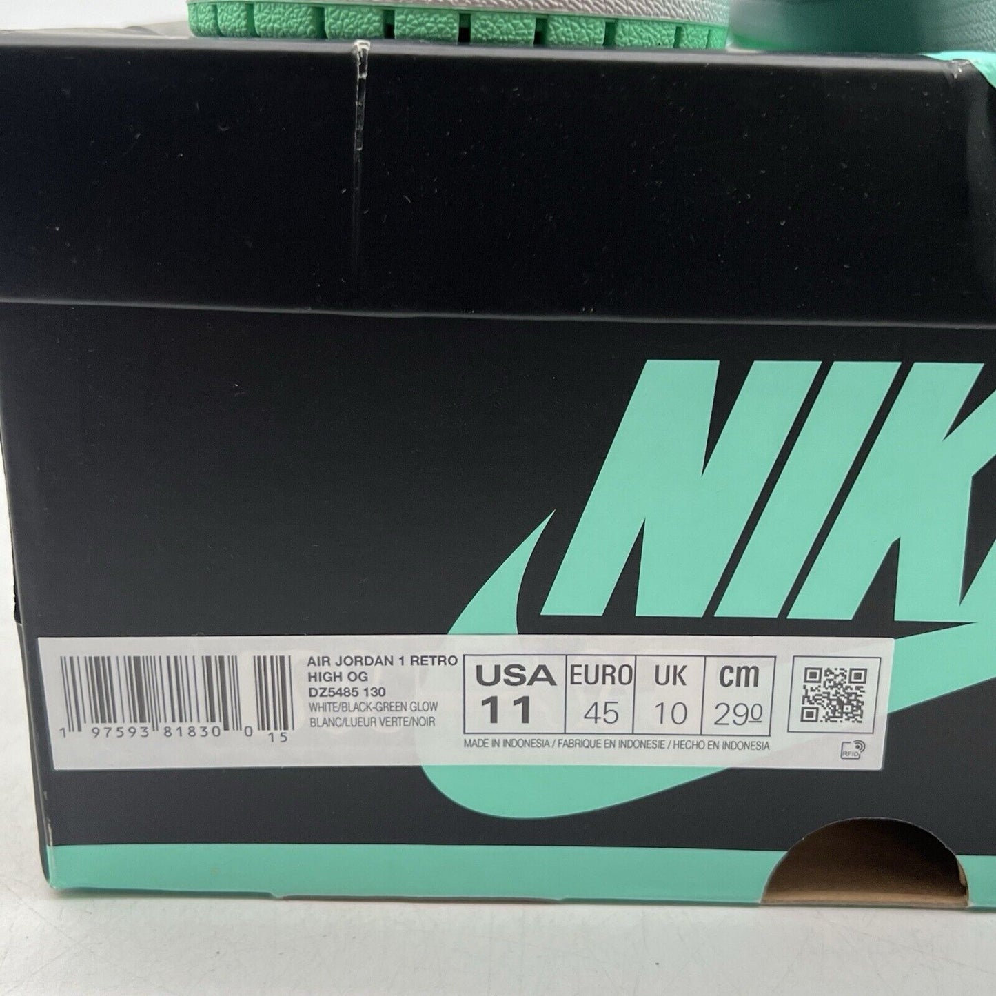 Size 11 - Air Jordan 1 Retro OG High Green Glow White Black Leather.(DZ5495-130)