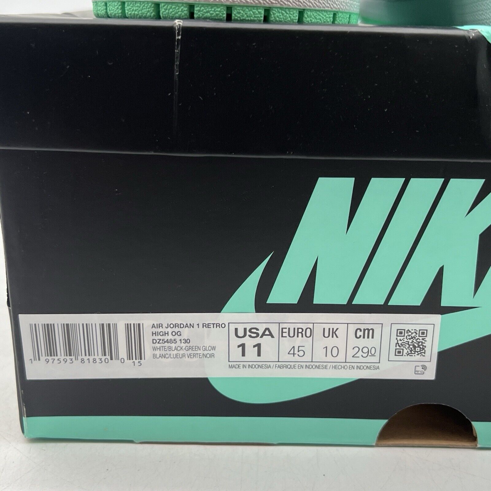 Size 11 - Air Jordan 1 Retro OG High Green Glow White Black Leather.(DZ5495-130)