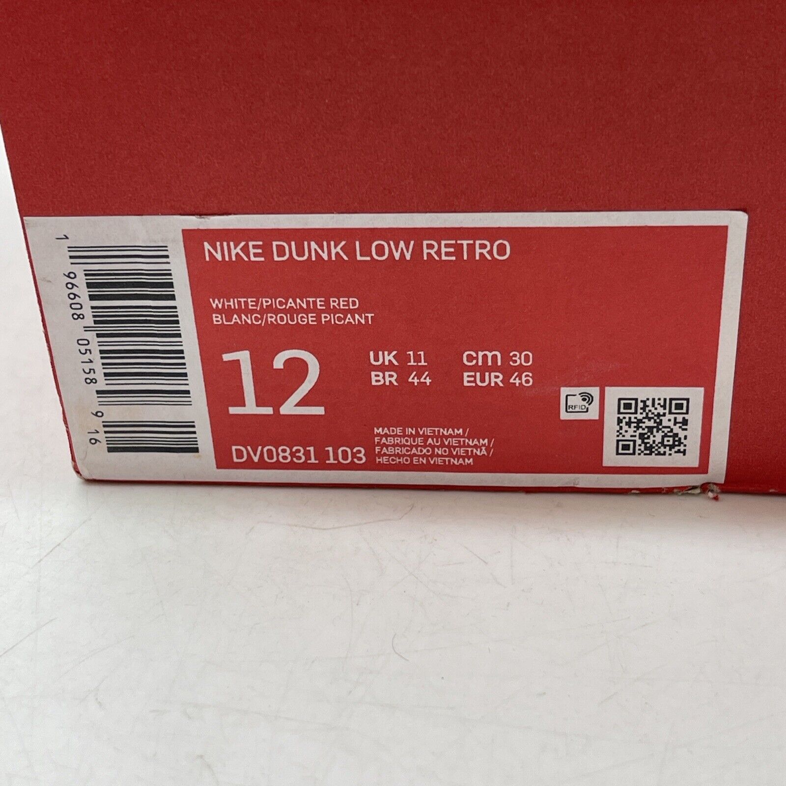 Size 12 - Nike Dunk Low Picante Red White Leather (DV0831-103)