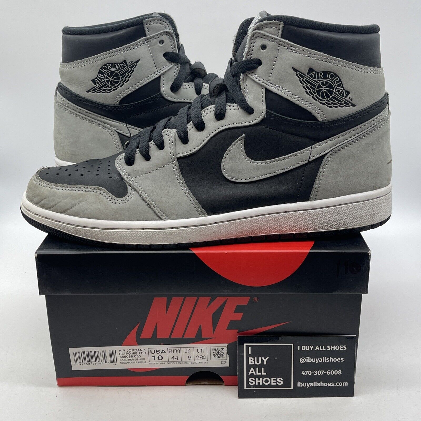 Size 10 - Jordan 1 Retro OG High Shadow 2.0 Grey Black Suede Leather (555088-035