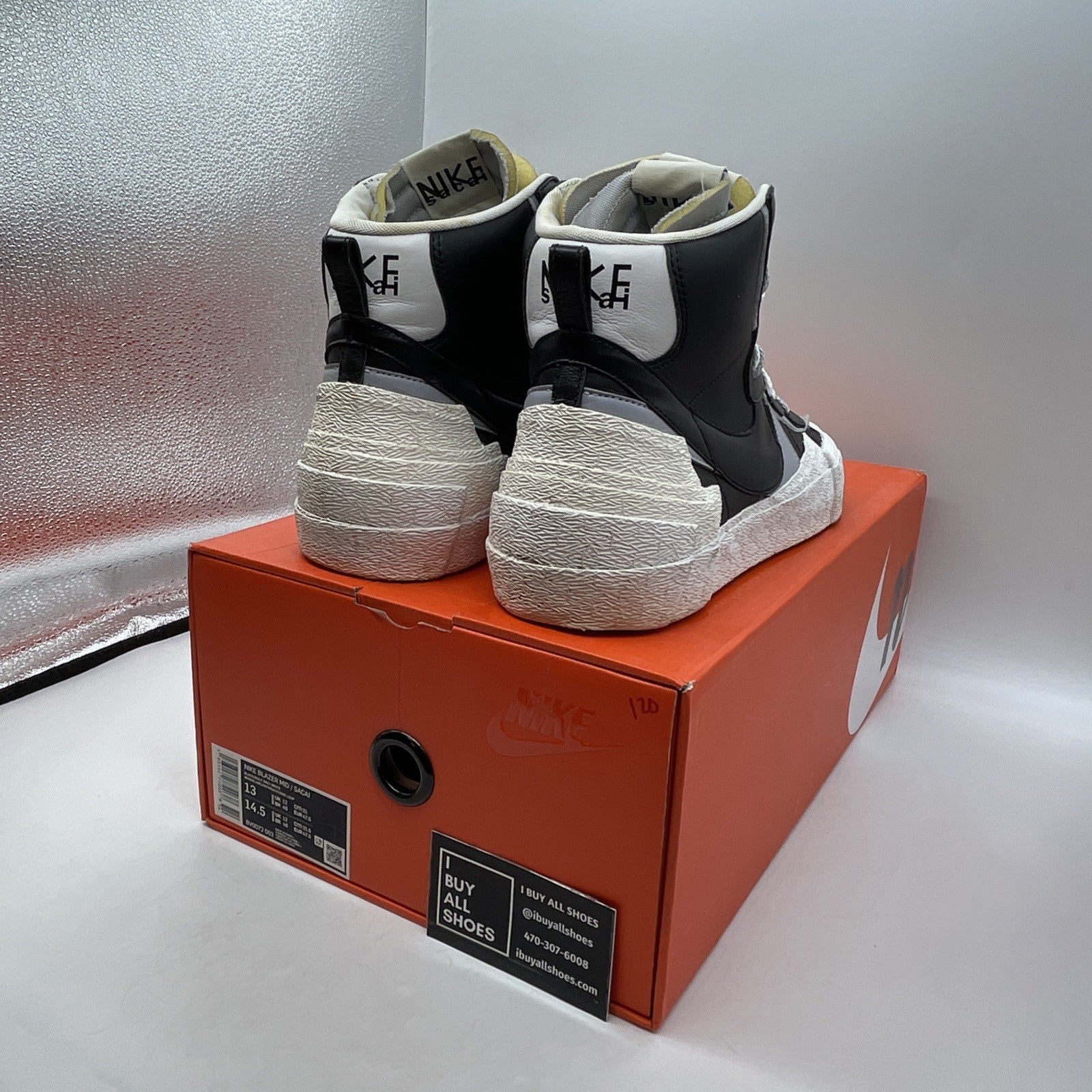 Size 13 - sacai x Nike Blazer Mid Black Grey (BV0072-002)