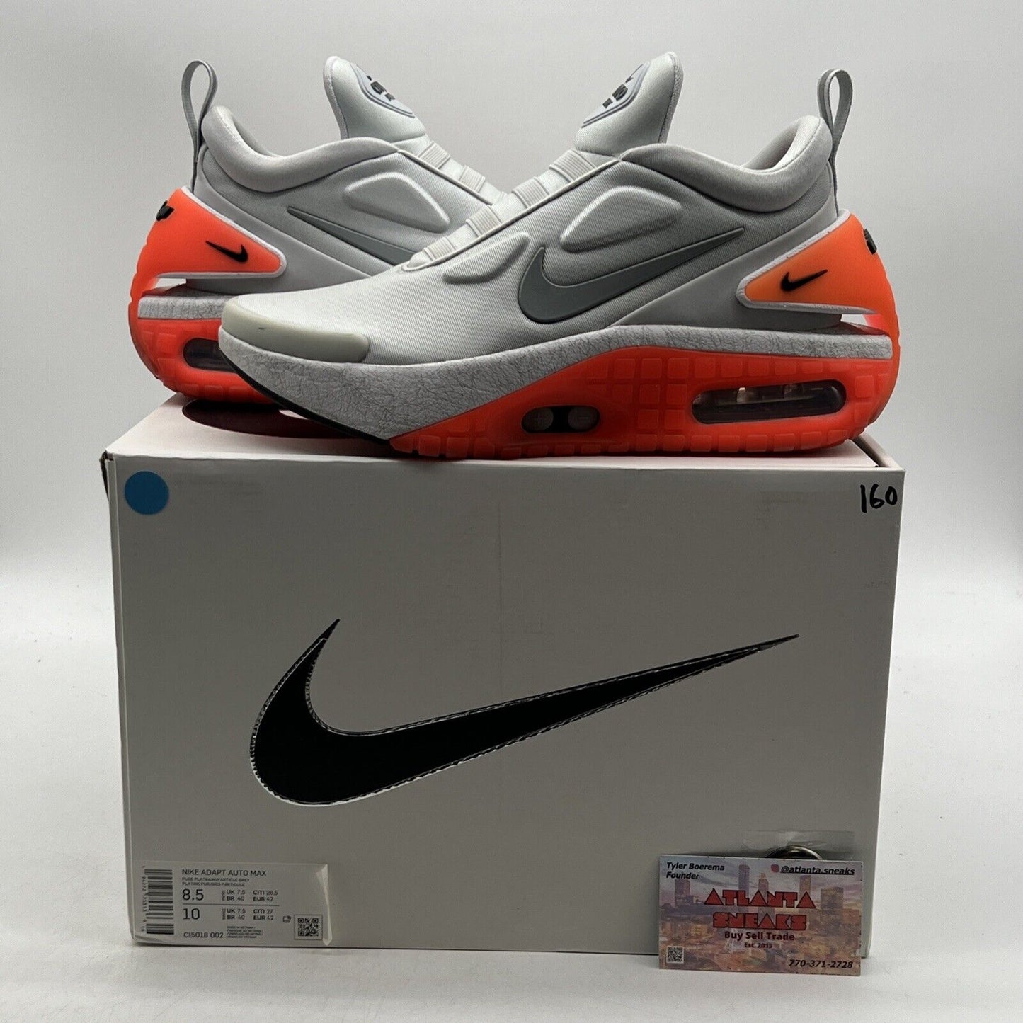 Size 8.5 - Nike Adapt Auto Max Infrared Grey White Orange (CI5018-002)