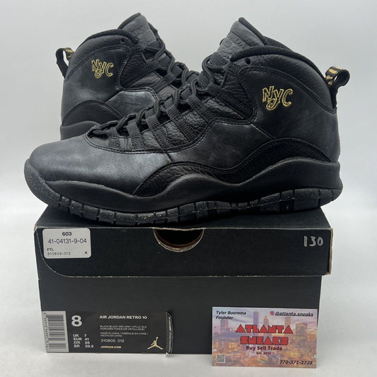 Size 8 - Air Jordan 10 Retro NYC Black Leather Gold (310805-012)