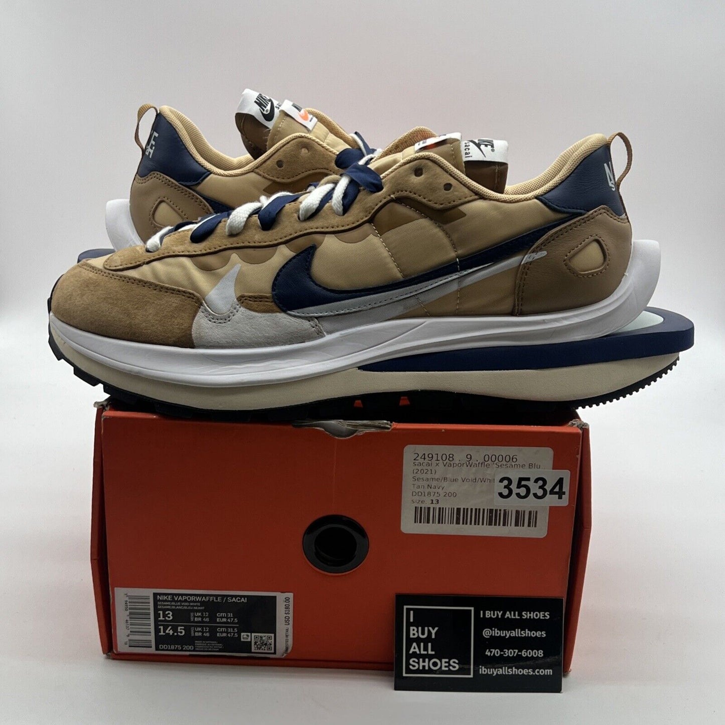 Size 13 - Nike VaporWaffle x Sacai Tan Navy (DD1875-200)