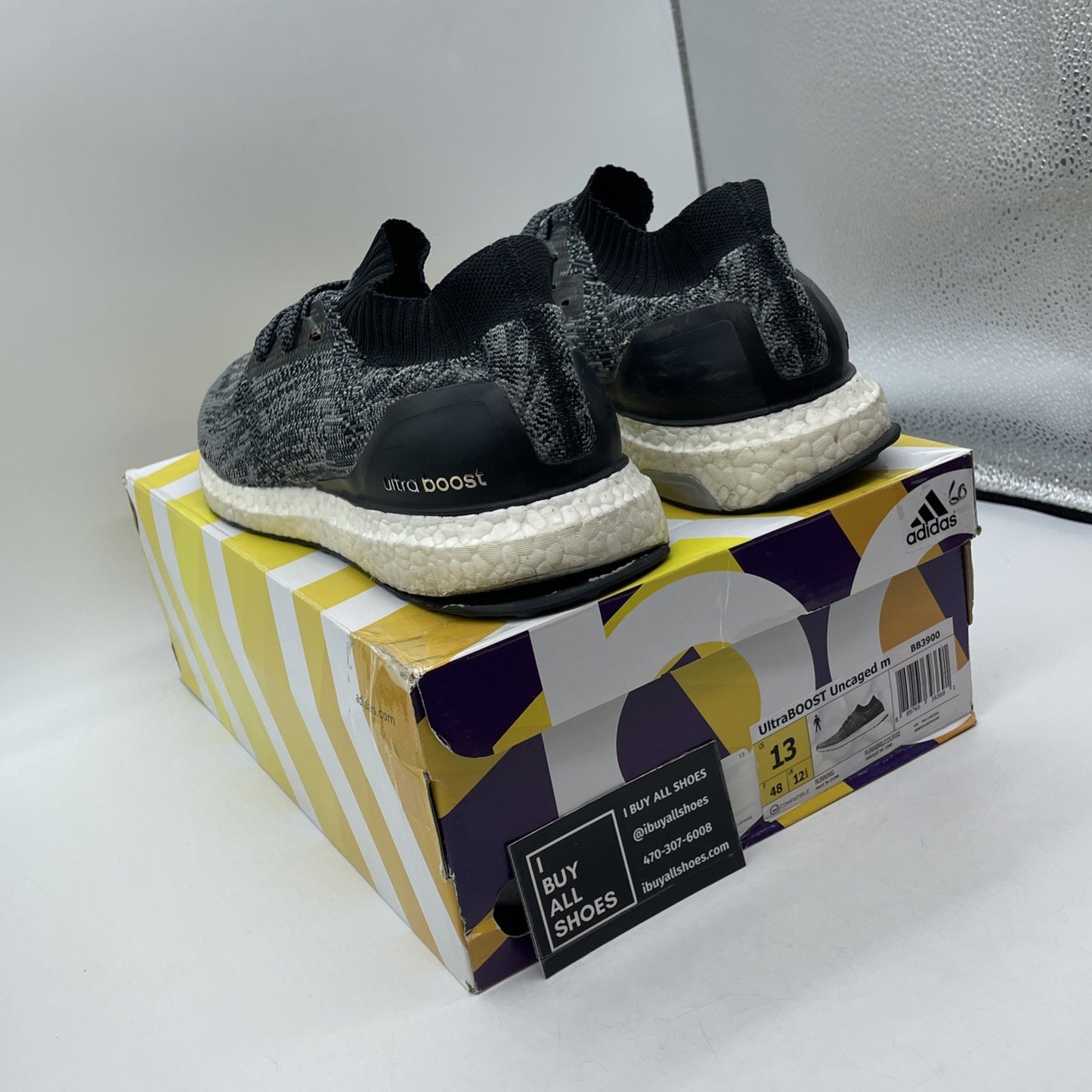 Size 13 - adidas UltraBoost Uncaged Core Black Grey White Suede (BB3900)
