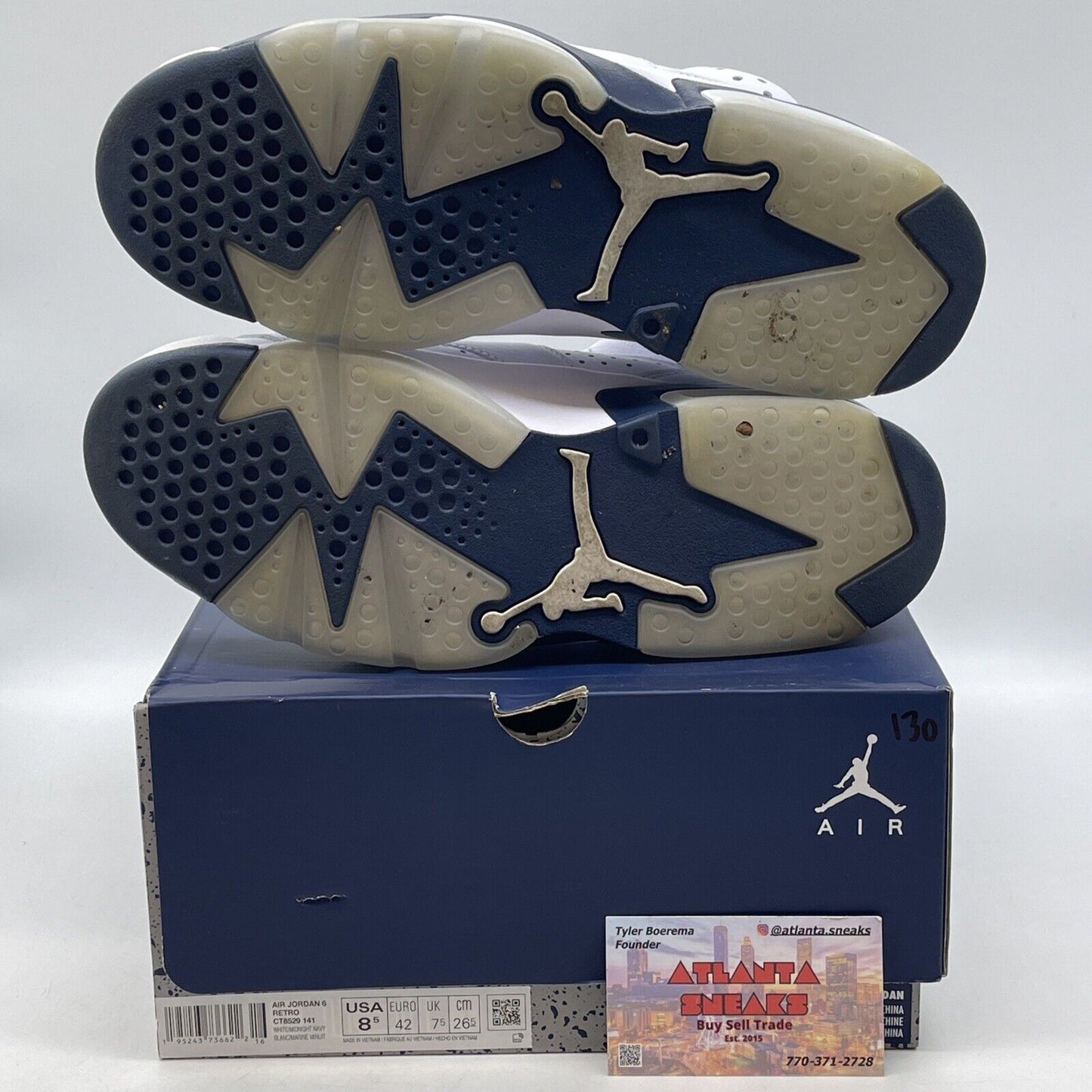 Size 8.5 - Jordan 6 Retro Midnight Navy White Leather (CT8529-141)