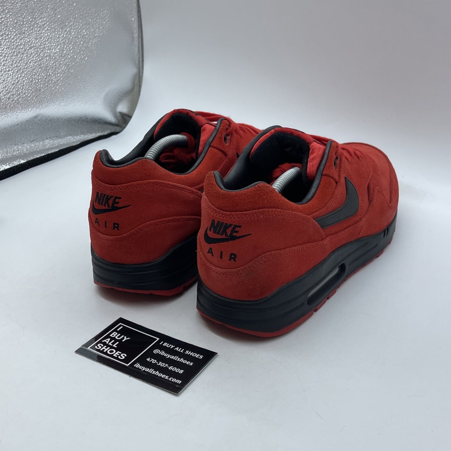 Size 13 - Nike Air Max 1 Prm Pimento Red White Suede Leather (512033-610)