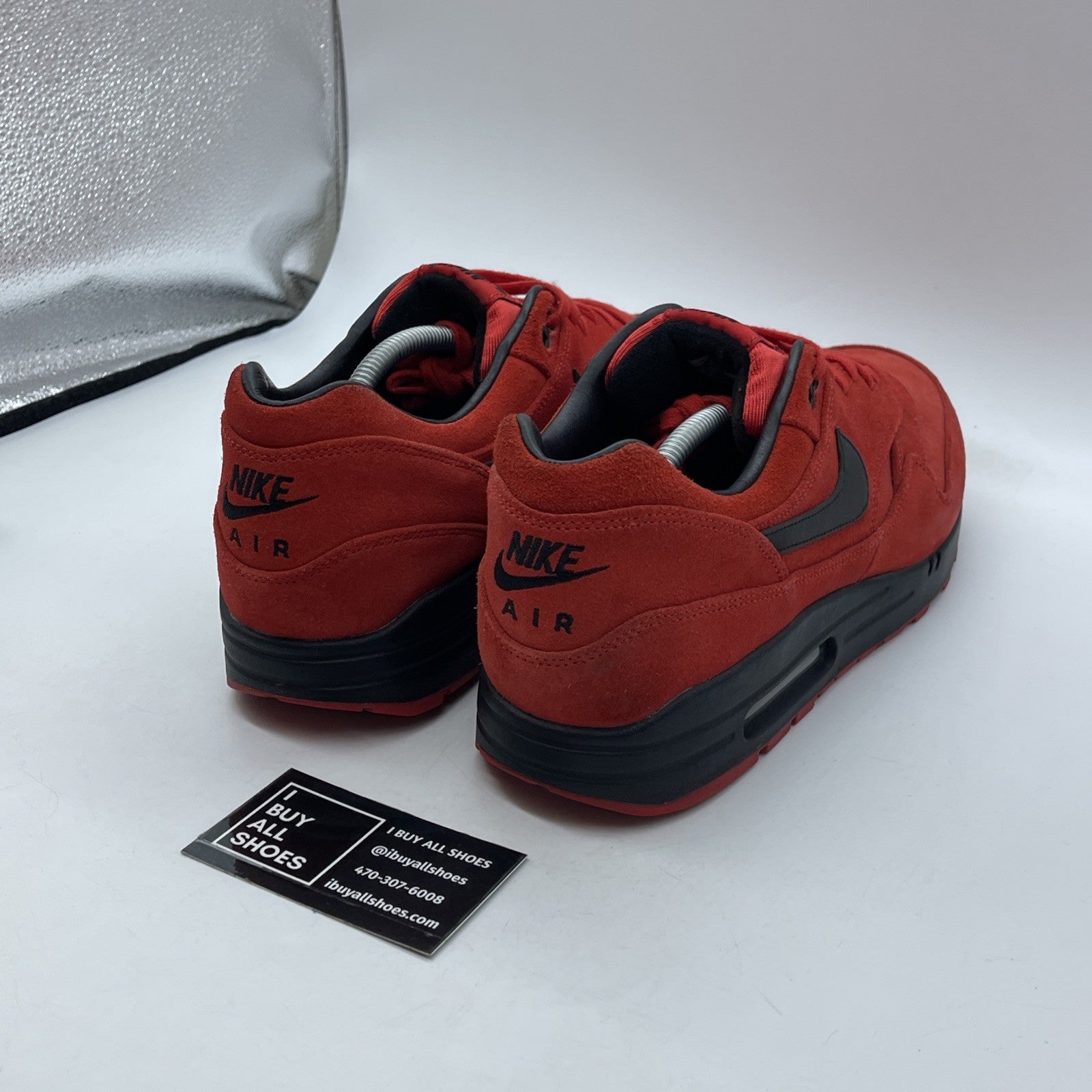 Size 13 - Nike Air Max 1 Prm Pimento Red White Suede Leather (512033-610)