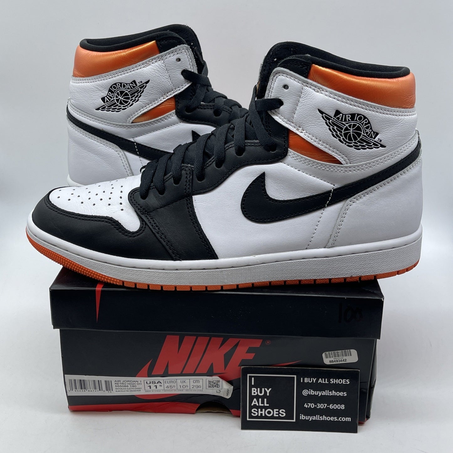 Size 11.5 - Jordan 1 Retro High Electro Orange White Black Leather (555088-180)