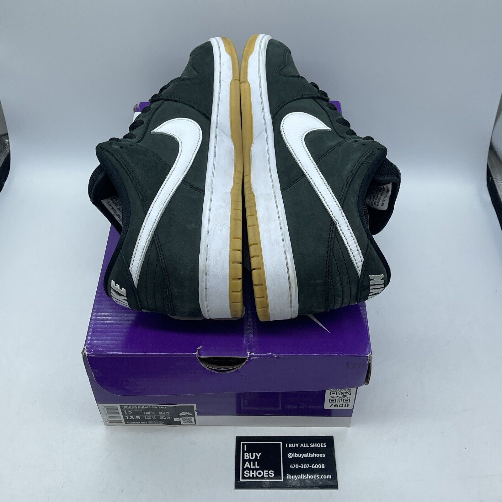 Size 12 - Nike Dunk Low SB Black Gum White Suede Leather (CD2563-006)