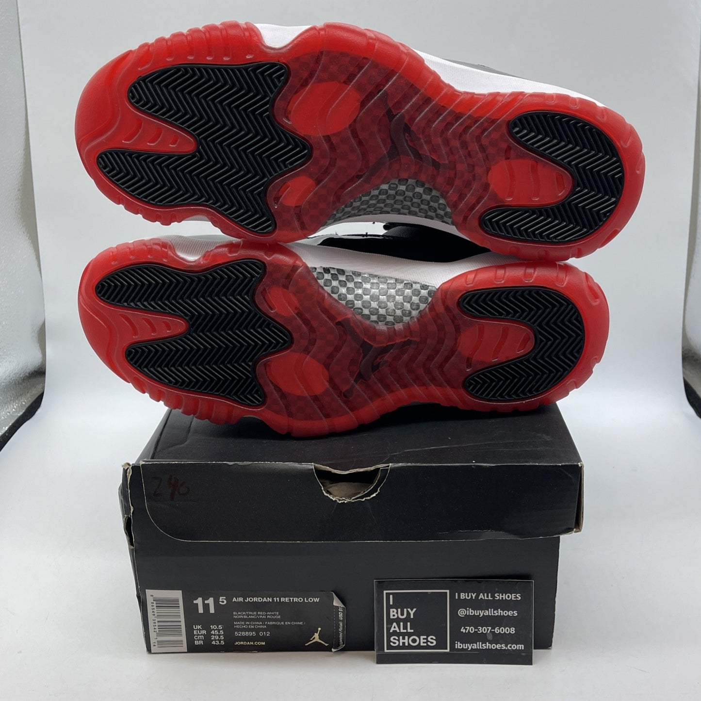 Size 11.5 - Air Jordan 11 Retro 2015 Low Bred Black Leather (528895-012)