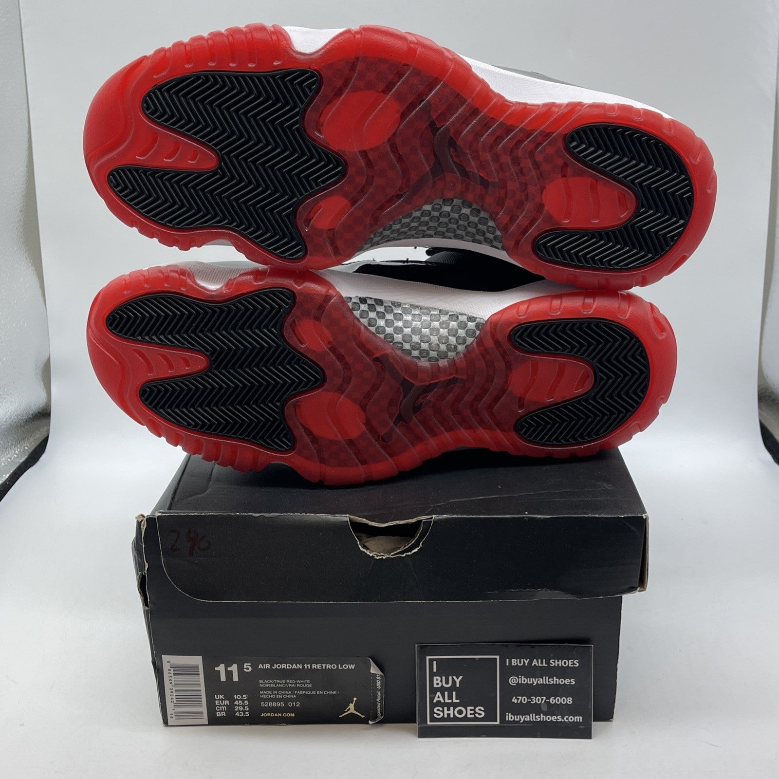 Size 11.5 - Air Jordan 11 Retro 2015 Low Bred Black Leather (528895-012)