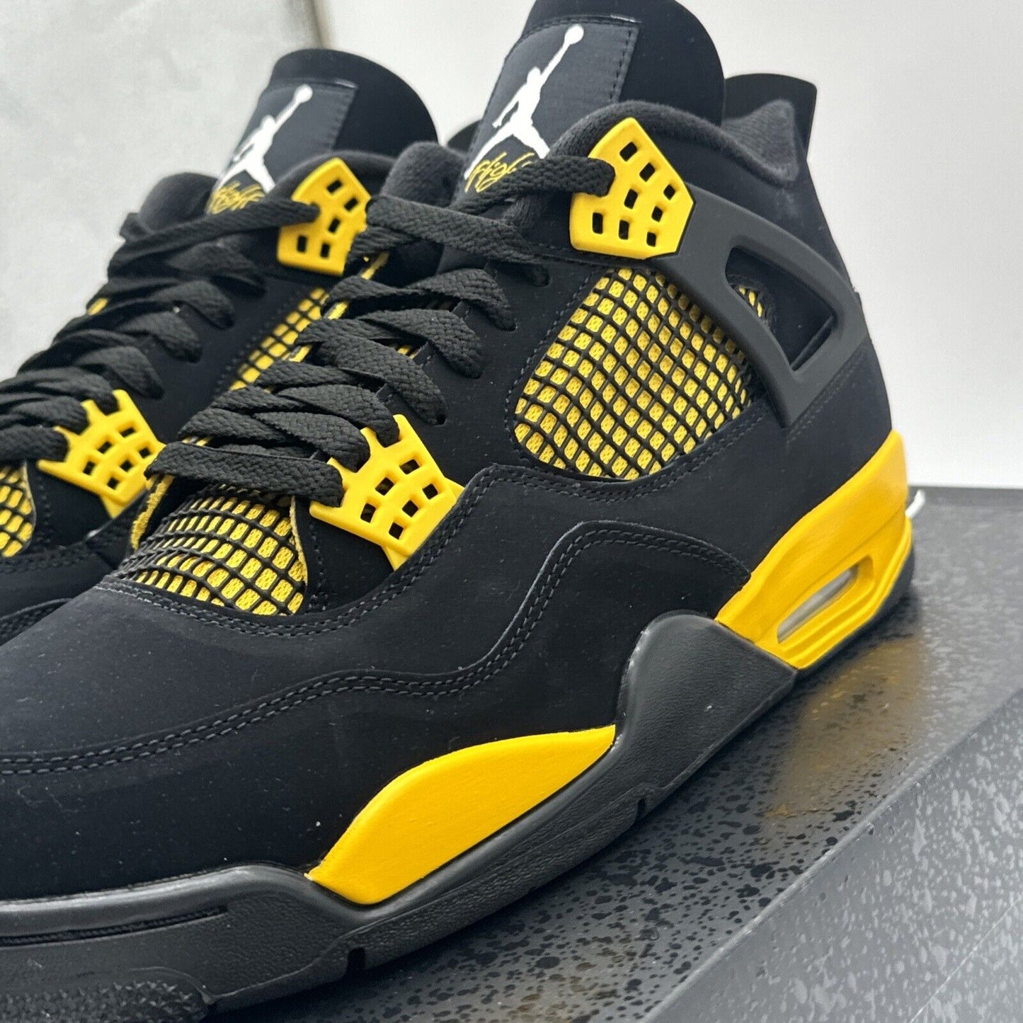Size 12 - Jordan 4 Retro Mid Thunder Yellow Black Suede New Release Hot Shoes
