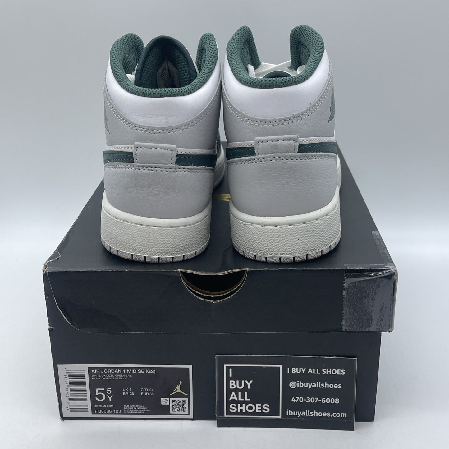 Size 5.5Y - Air Jordan 1 Mid SE ‘Oxidized Green Grey White Leather (FQ8088-103)