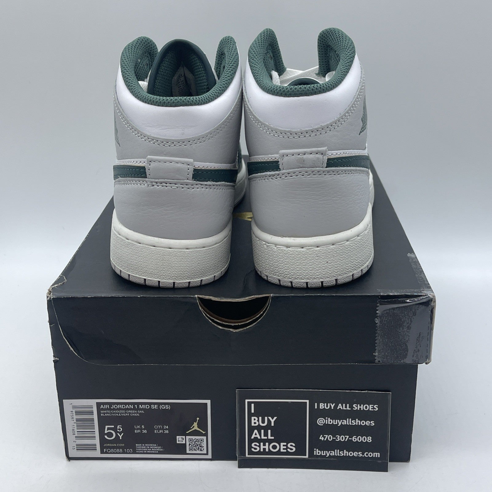 Size 5.5Y - Air Jordan 1 Mid SE ‘Oxidized Green Grey White Leather (FQ8088-103)
