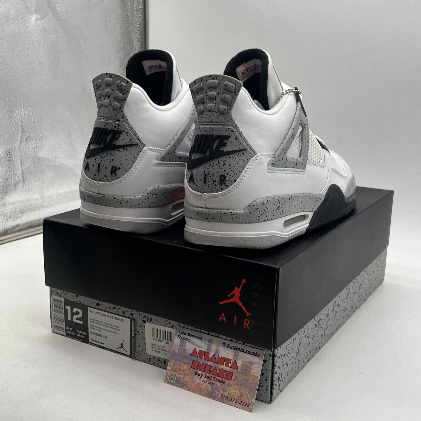 Size 12 - Jordan 4 Retro OG Mid White Cement Black Leather (840606-192)