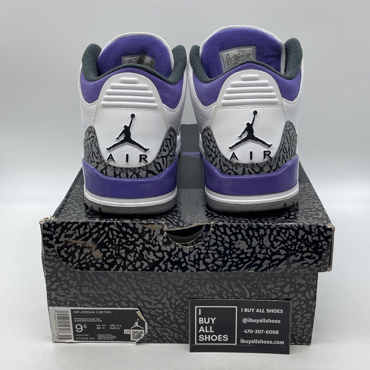 Size 9.5 - Jordan 3 Retro Mid Dark Iris White Purple Grey Suede (CT8532-105)