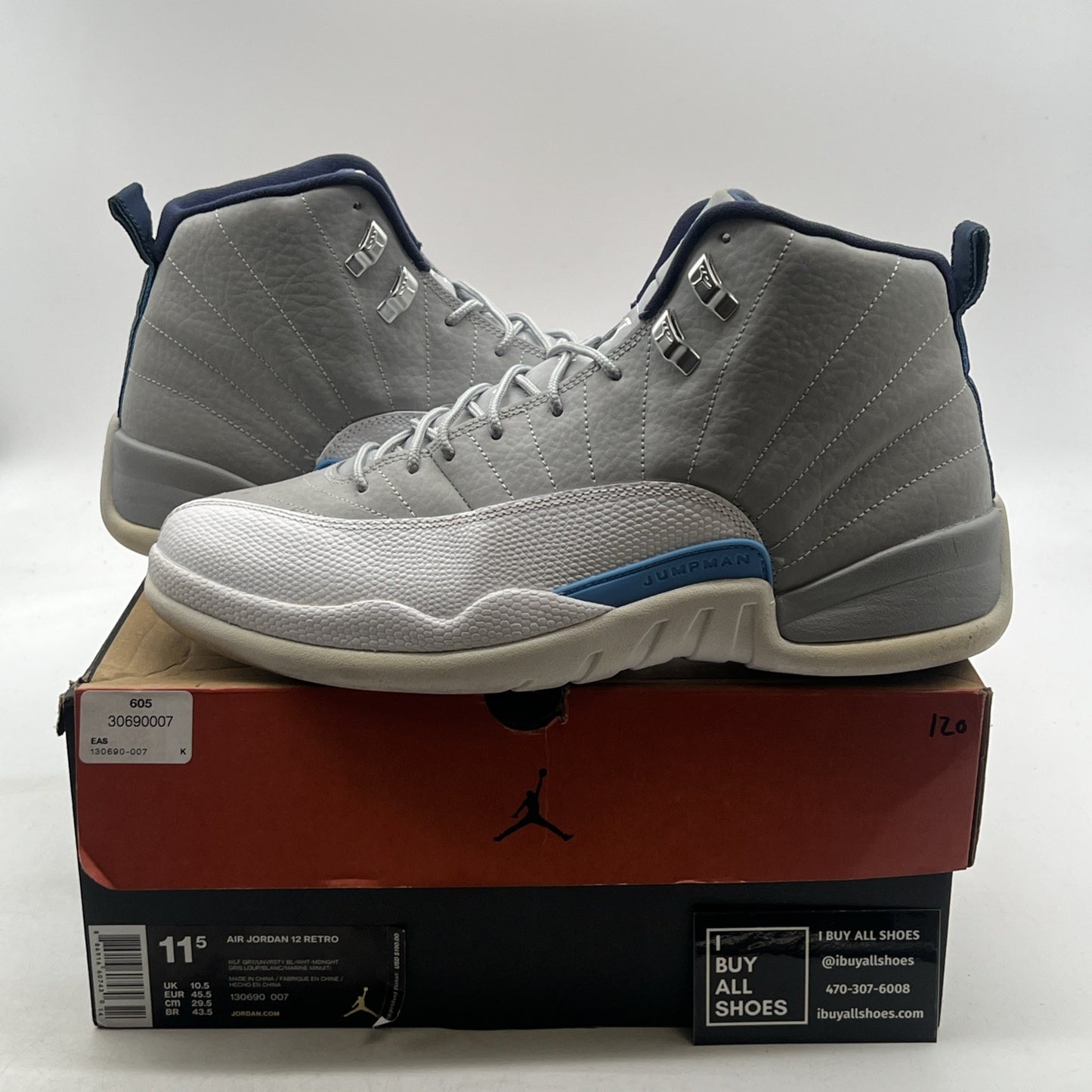 Size 11.5 - Air Jordan 12 Retro Grey University Blue (130690-007)