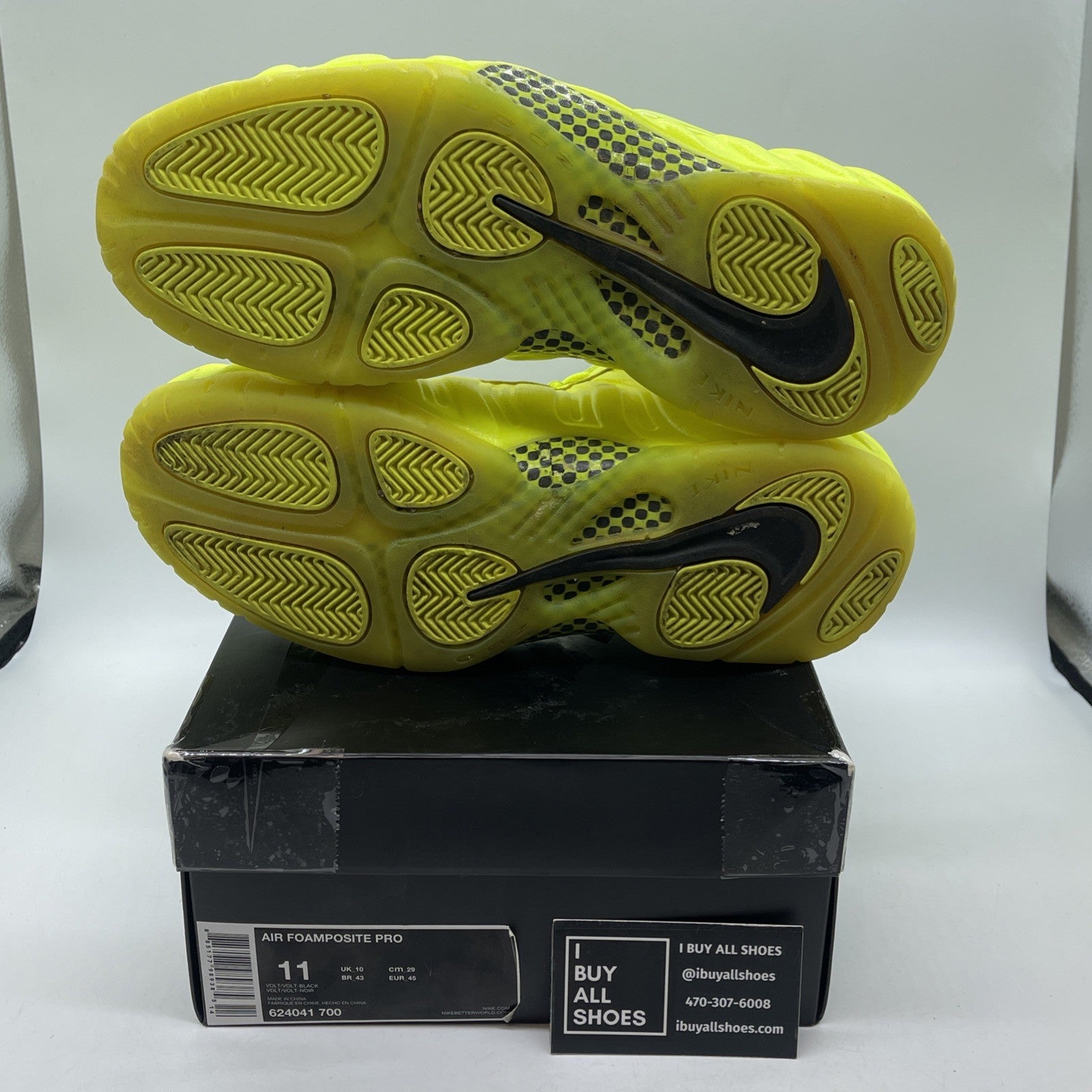 Size 11 - Nike Air Foamposite Pro Volt 2014 Black Leather Suede (624041-700)