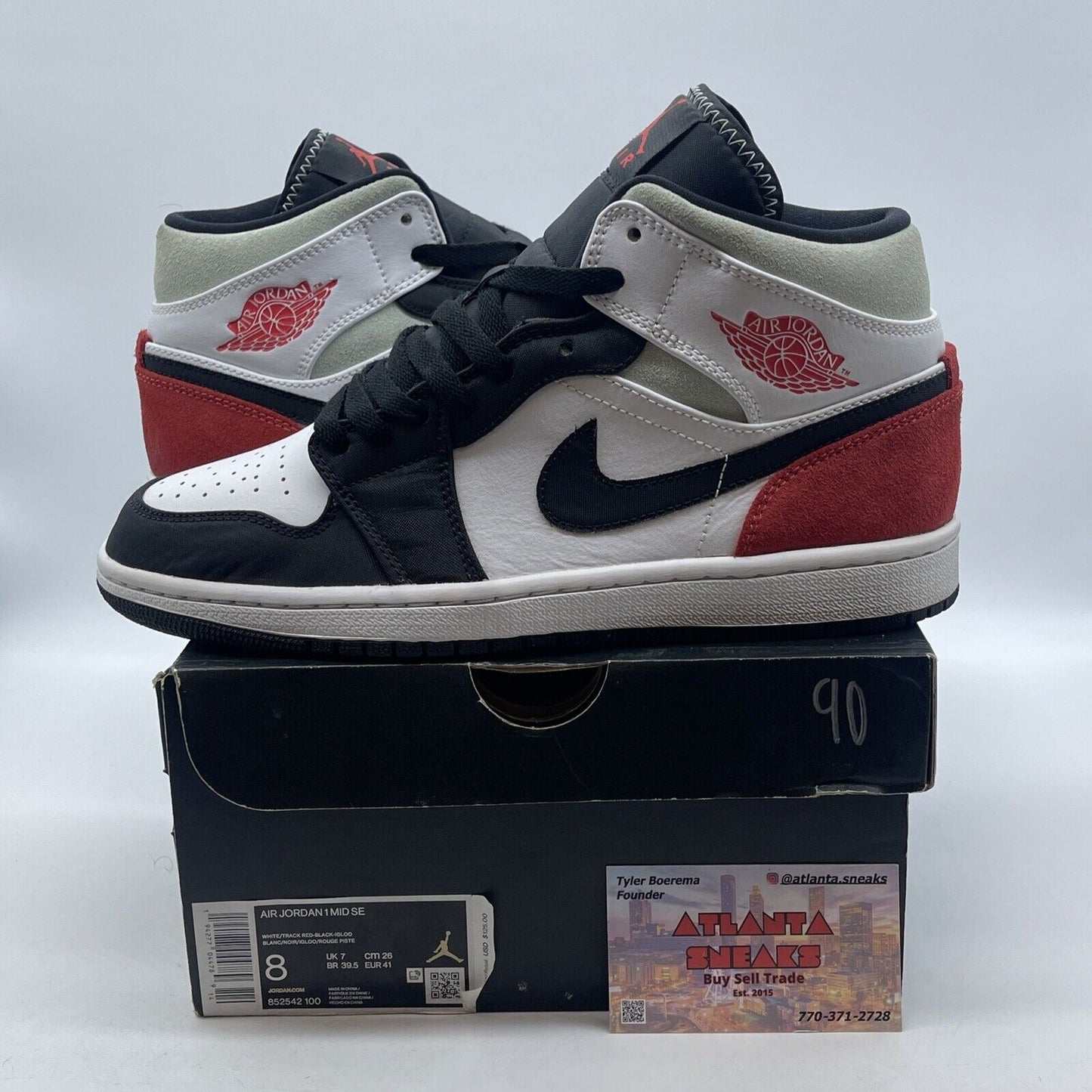 Size 8 - Air Jordan 1 SE Mid Red Black Toe White Suede (852542-100)