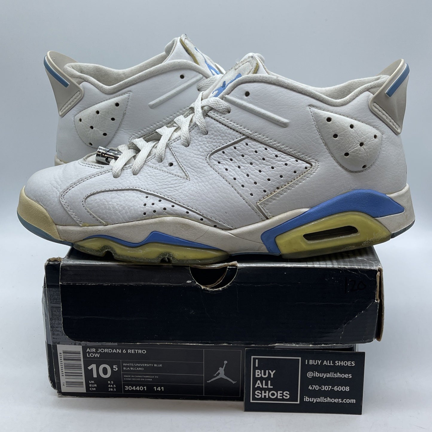 Size 10.5 - Air Jordan 6 Retro Low University Blue White Leather (304401-141)